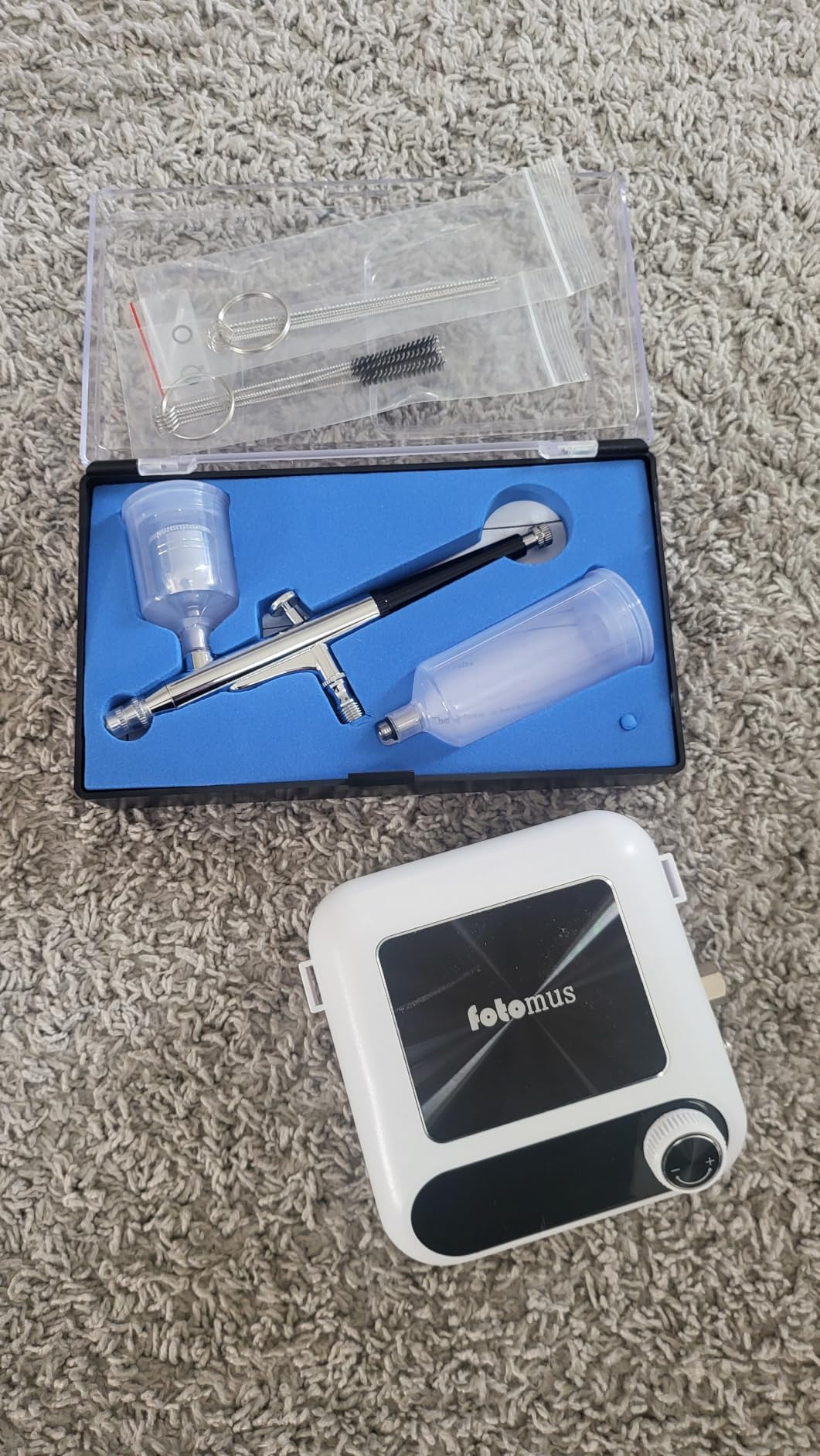 Airbrush Kit with Compressor, Can Connect Two Airbrushes, 41PSI, Auto Power ON/Off, 5-level adjustable, Dual Action, 0.3mm Nozzle, Compact, Airbrush Compressor Set, Painting, Nail, Makeup customer photo 1