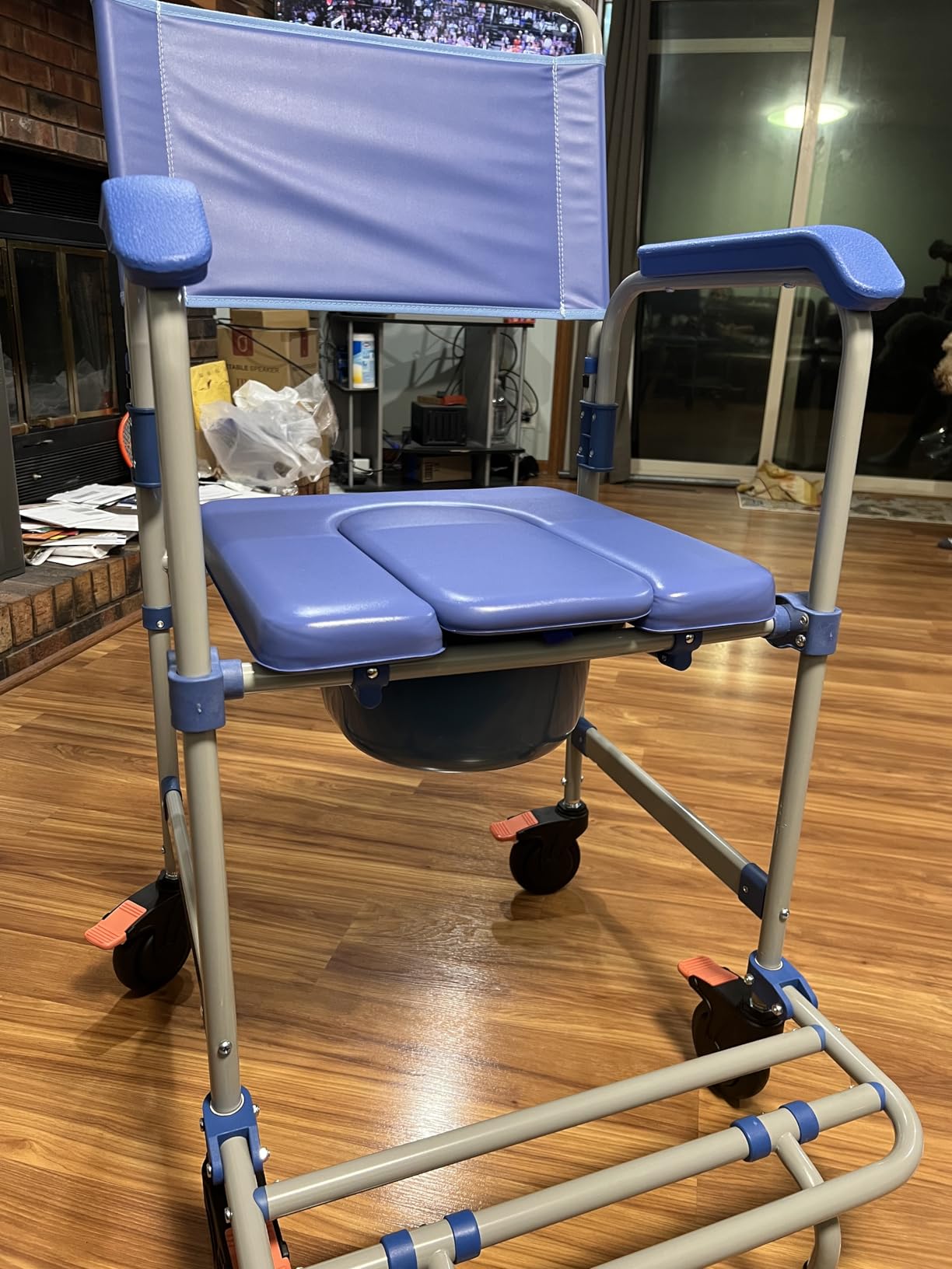 4-in-1 Bedside Commode with Wheels, Heavy Duty Shower Chair, 330LBS Capacity, 360 Degree Lockable Casters, 18.9 Inch Wide Seat, Detachable 6L Bucket, Portable Toilet for Elderly and Disabled customer photo 1