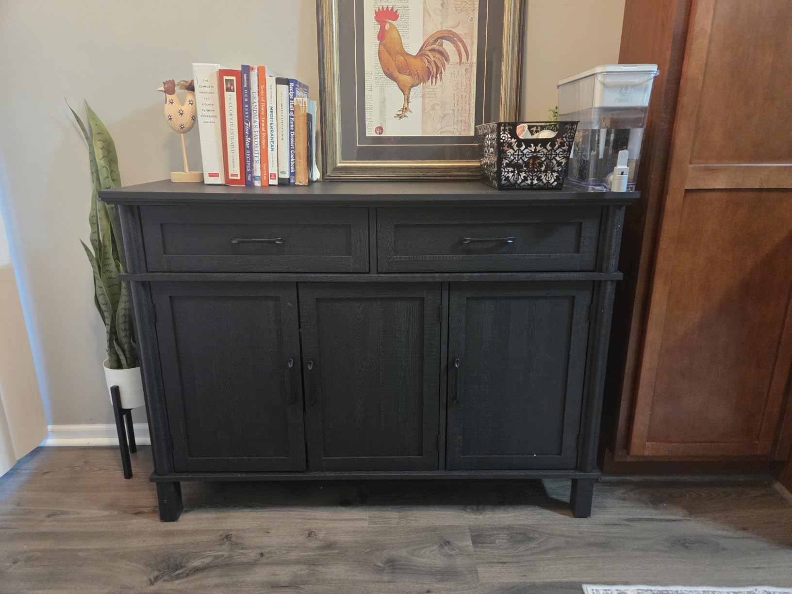 ONBRILL 55 Inch Buffet Cabinet with Storage, Walnut | Farmhouse Sideboard Buffet w/2 Drawers and 3 Doors, Wood Coffee Bar Cabinet with Adjustable Shelves for Kitchen, Living Room customer photo 2
