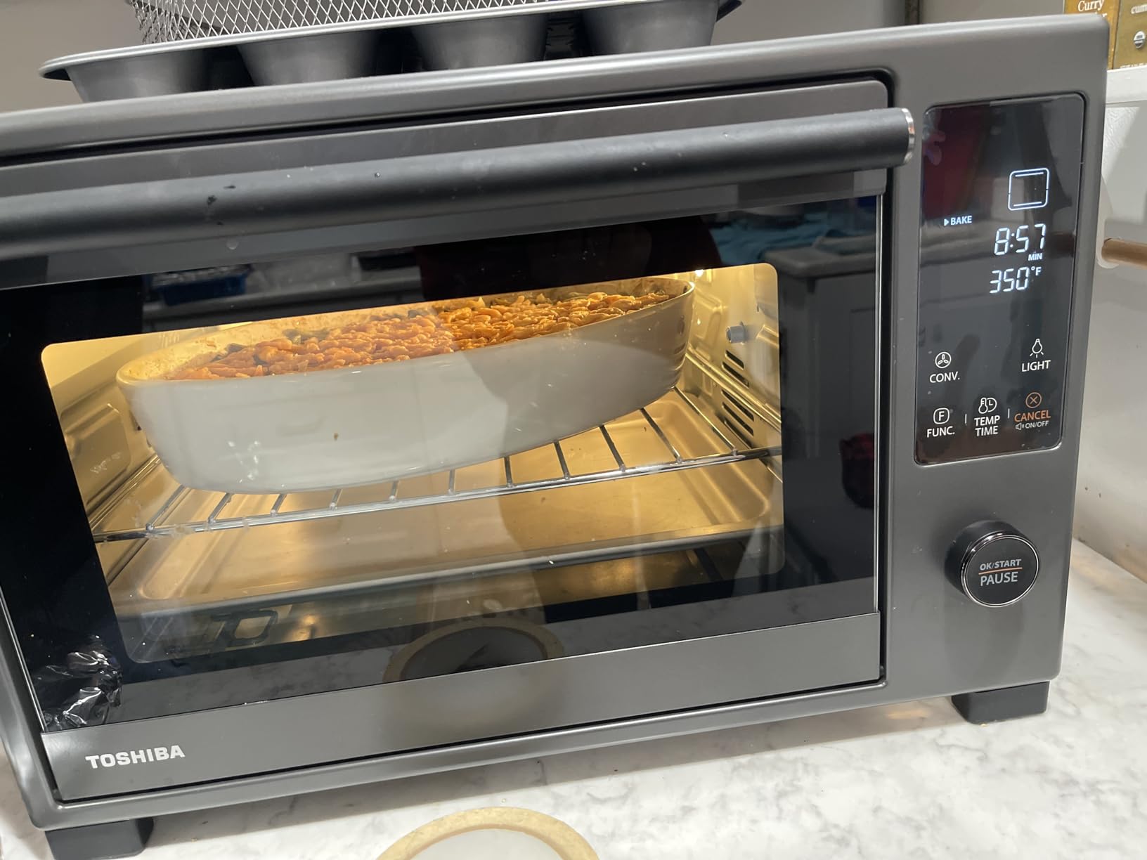TOSHIBA 10-in-1 Convection Toaster Oven, 6-Slice Countertop Oven, 1500W with Toast, Bake, Broil, Rotisserie & Pizza Functions, LCD Knob Controls, 6 Accessories, Black Stainless Steel customer photo 2