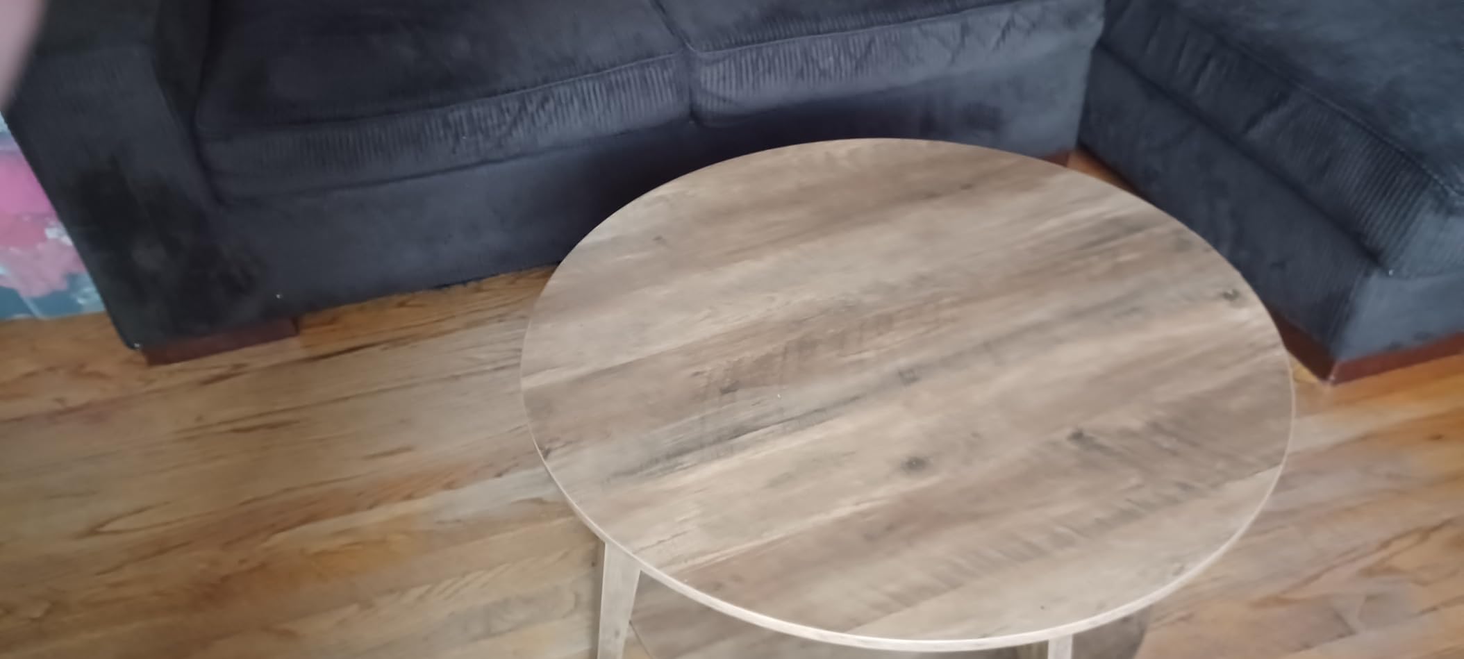 VASAGLE Round Coffee Table, Living Room Table with Tambour Design, Mid Century Modern, Easy Assembly, for Home and Office, 31.5 x 17.7 Inches, Natural Brown ULCT276K101 customer photo 2
