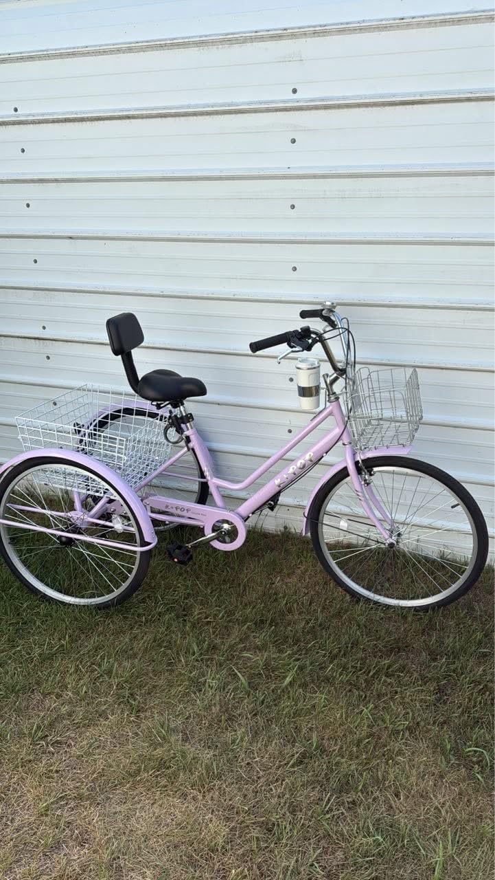 24/26 Inch Tricycle for Adults, 7 Speed Adult Tricycles for Women Men Seniors, 3 Wheel Bikes for Adults Beach Cruiser Bike, Three Wheel Bikes with Front & Rear Baskets and Large Seat customer photo 1