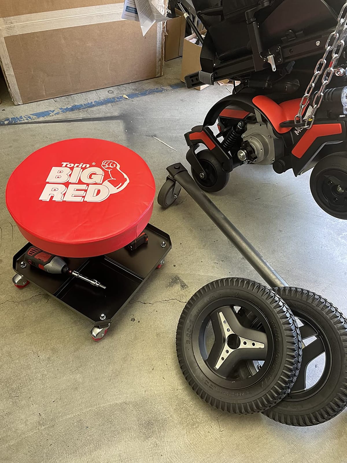 Big RED Pneumatic Rolling Mechanic Stool, Large customer photo 1