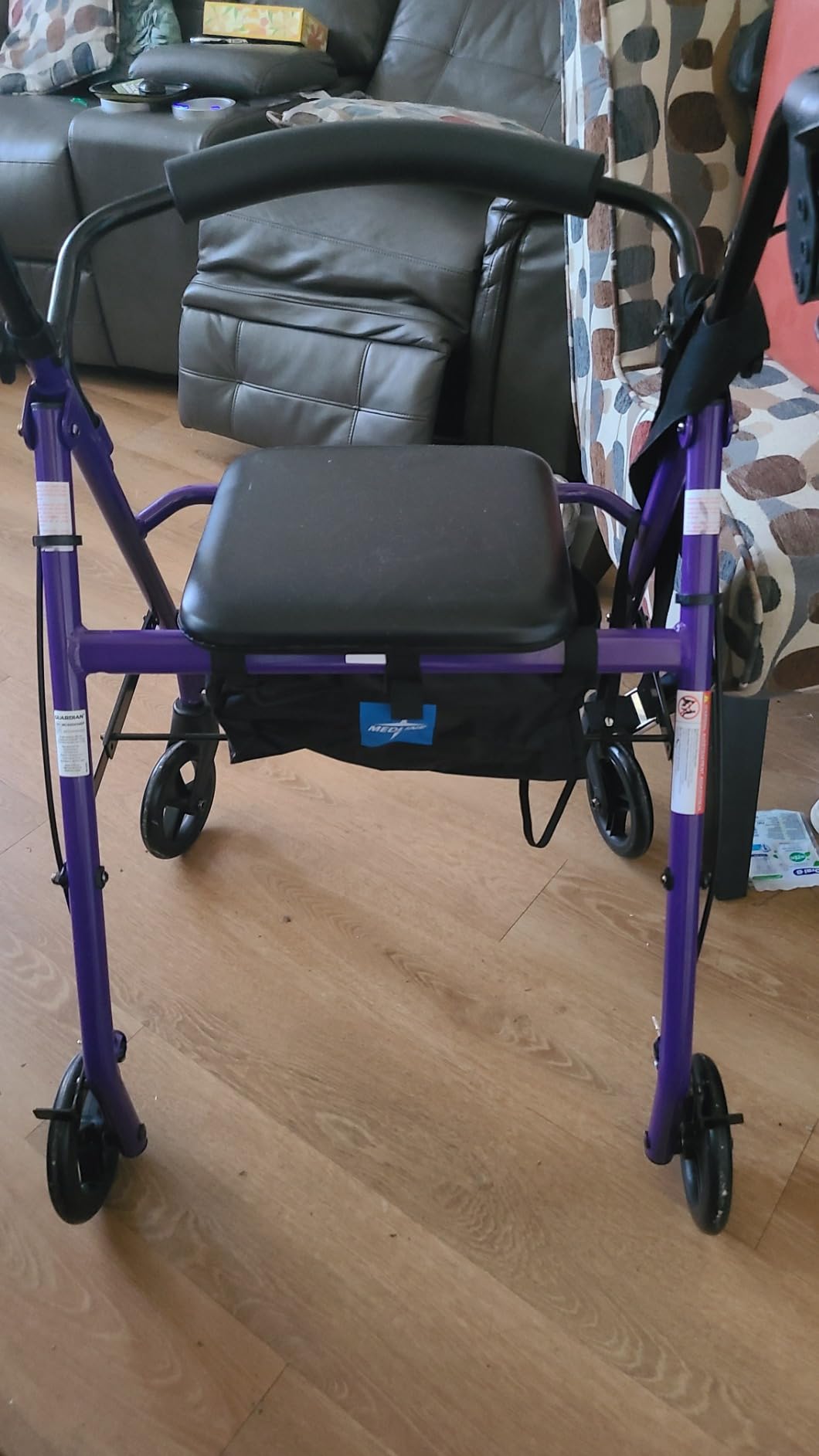 Medline Aluminum Rollator Walker with Seat, Purple, 250 lb. Weight Capacity, Lightweight, 6” Wheels, Foldable, Adjustable Handles, Rolling Walker for Seniors customer photo 2
