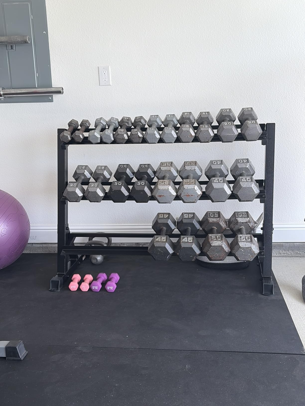 CAP 2-Tier & 3-Tier Dumbbell Rack for Home Gym, Heavy-Duty Steel Weight Storage Rack for Hex Dumbbells, Holds 5-35lb 5-50lb 5-75lb Dumbbell Pairs, Multiple Sizes & Capacities customer photo 1