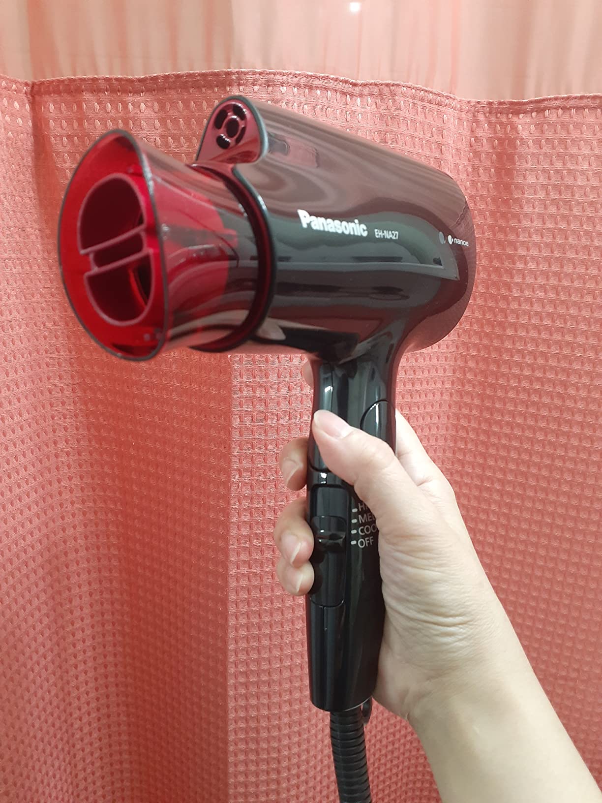 Panasonic Nanoe Compact Hair Dryer for Healthy-Looking Hair, 1400W Portable, Folding Handling and Quickdry Nozzle for Fast Drying - EH-NA27-K (Black/Pink) customer photo 2