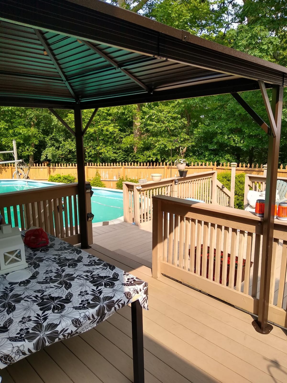 Outsunny 10' x 12' Hardtop Gazebo with Curtains and Netting, Permanent Pavilion Metal Single Roof Gazebo Canopy with Aluminum Frame and Hooks, for Garden, Patio, Backyard, Coffee Brown customer photo 2