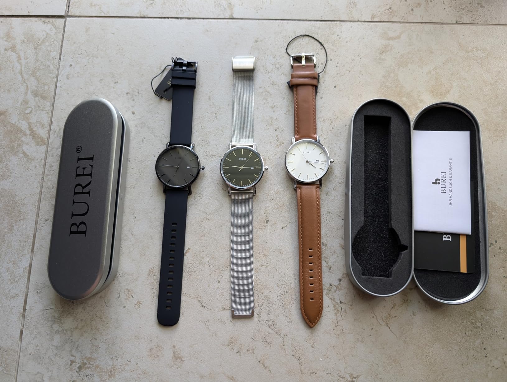 BUREI Ultra Thin Minimalist Men Watches, Leather or Stainless Steel Mesh Band, Analog Waterproof Casual Business Wristwatch, Gift for Father customer photo 2