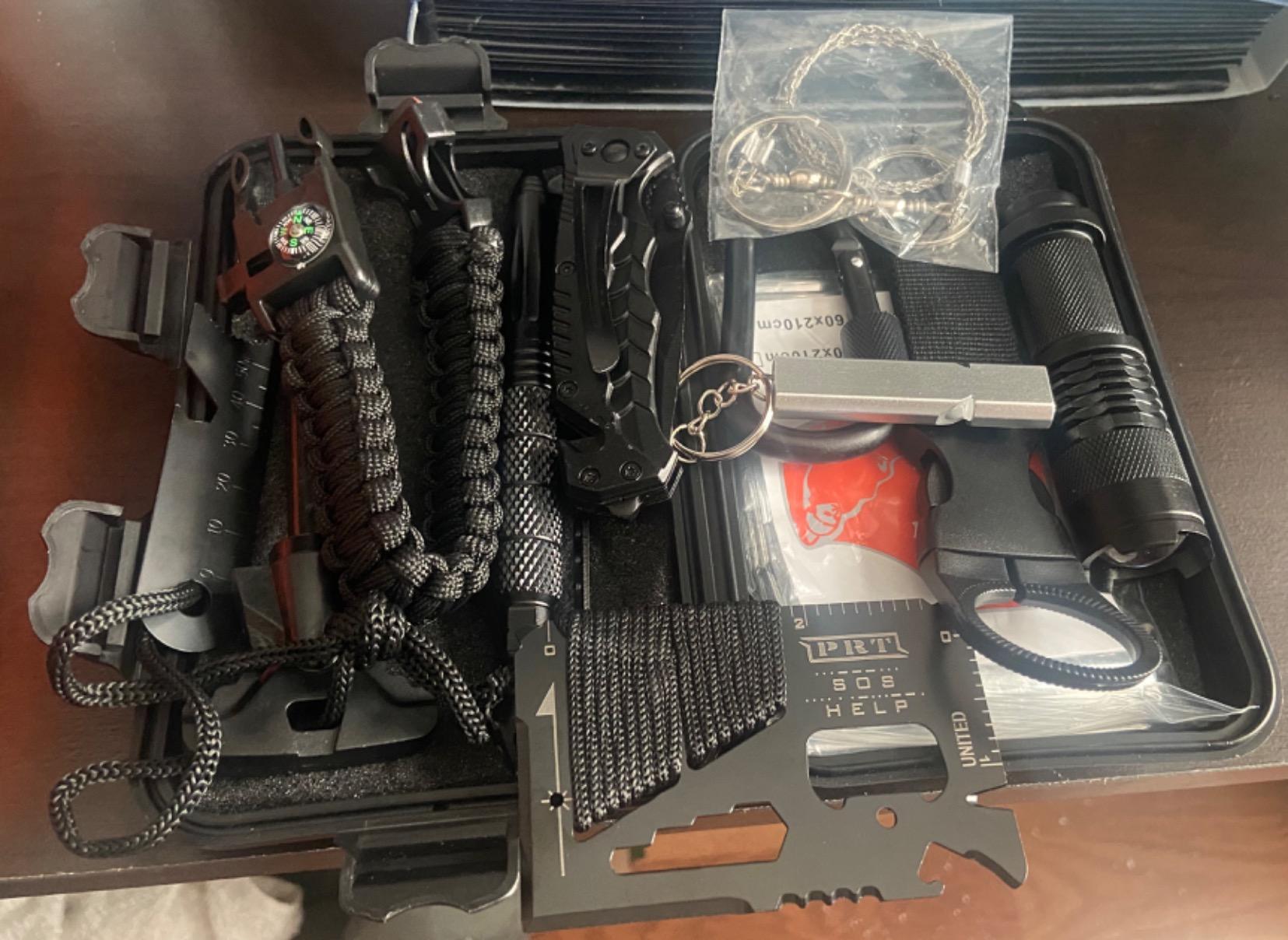 XUANLAN Emergency Survival Kit 13 in 1, Outdoor Survival Gear Tool with Survival Bracelet, Fire Starter, Whistle, Wood Cutter, Water Bottle Clip, Pen (Survival Kit 1) customer photo 2