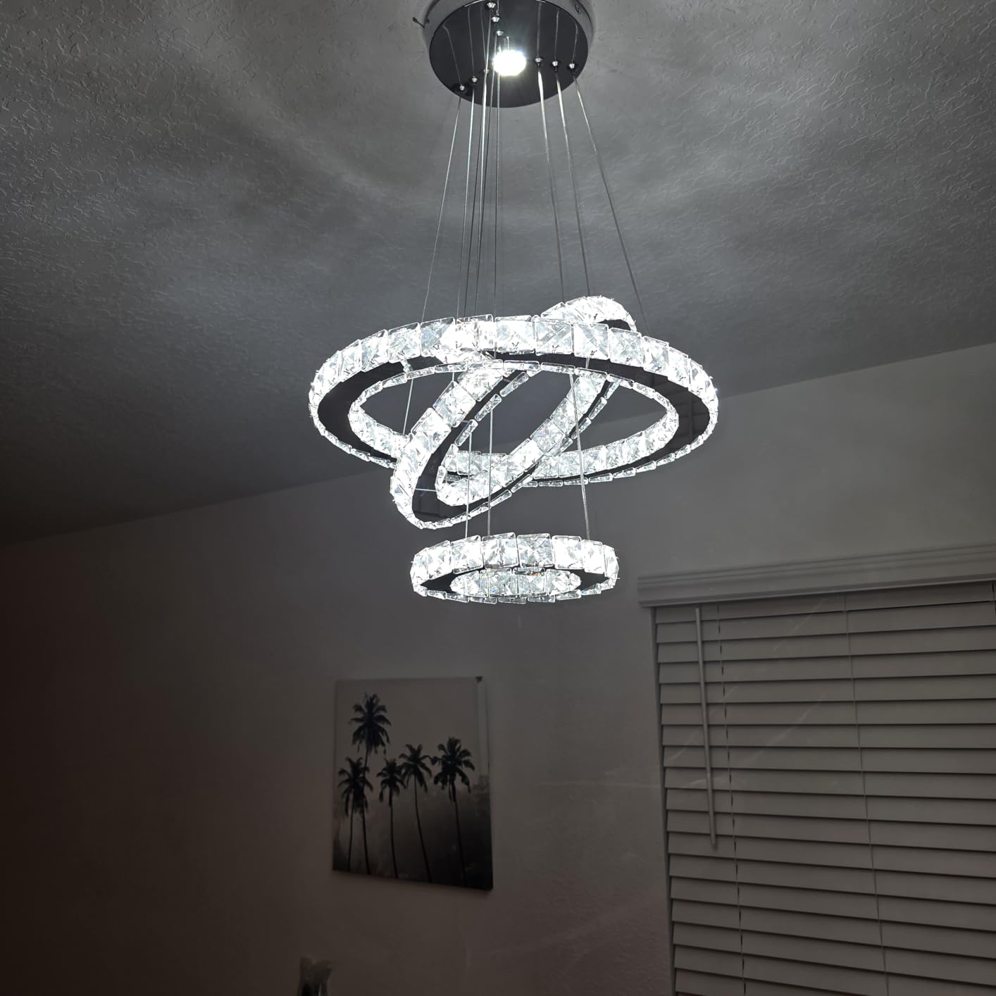 3-Ring LED Crystal Chandelier for Dining Room, Silver customer photo 2