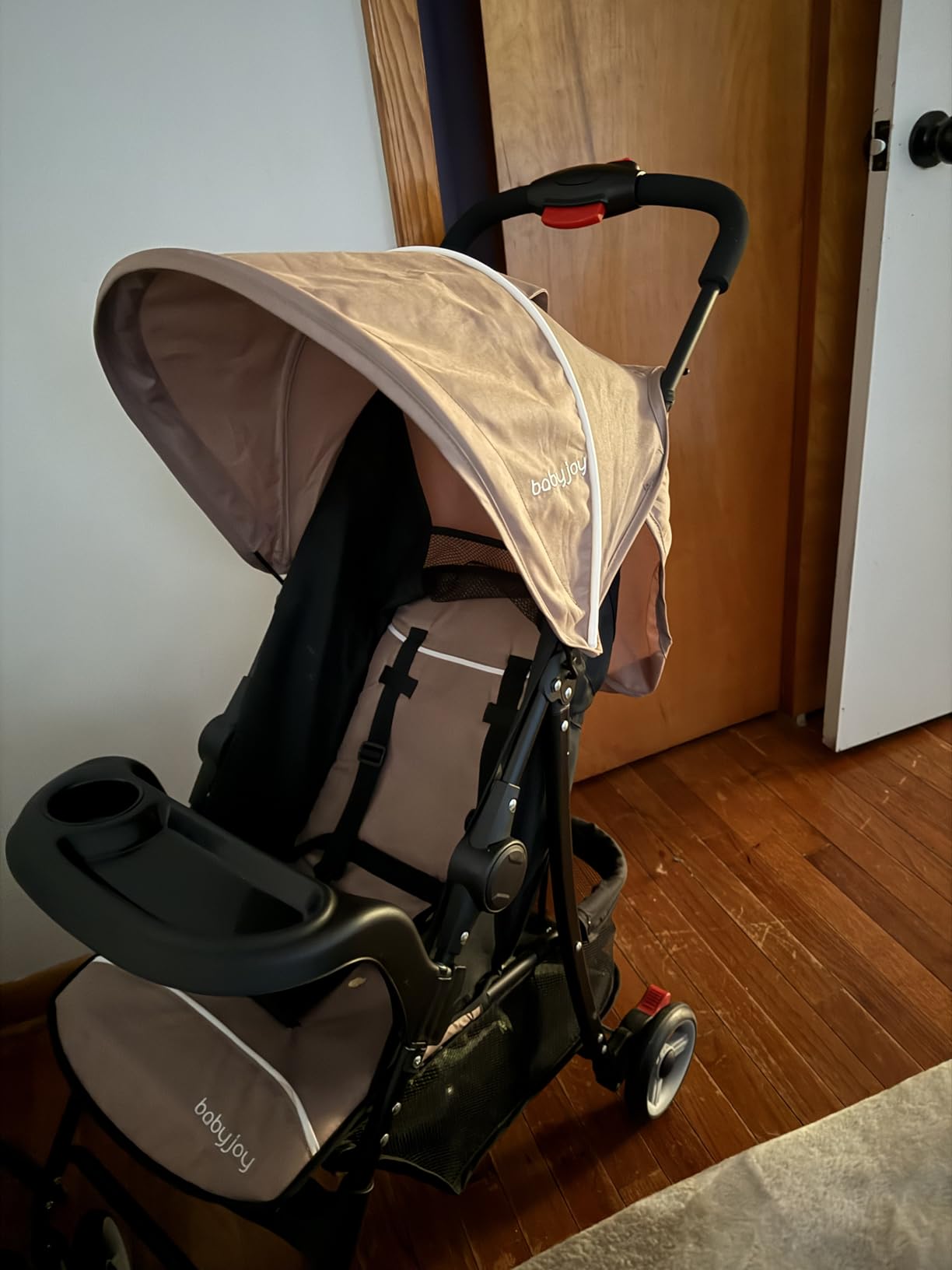 Baby Joy Lightweight Stroller, Compact Toddler Travel Stroller for Airplane, Infant Stroller w/Adjustable Backrest/Footrest/Canopy, 5-Point Harness, Storage Basket, Easy One-Hand Fold, Coffee customer photo 2
