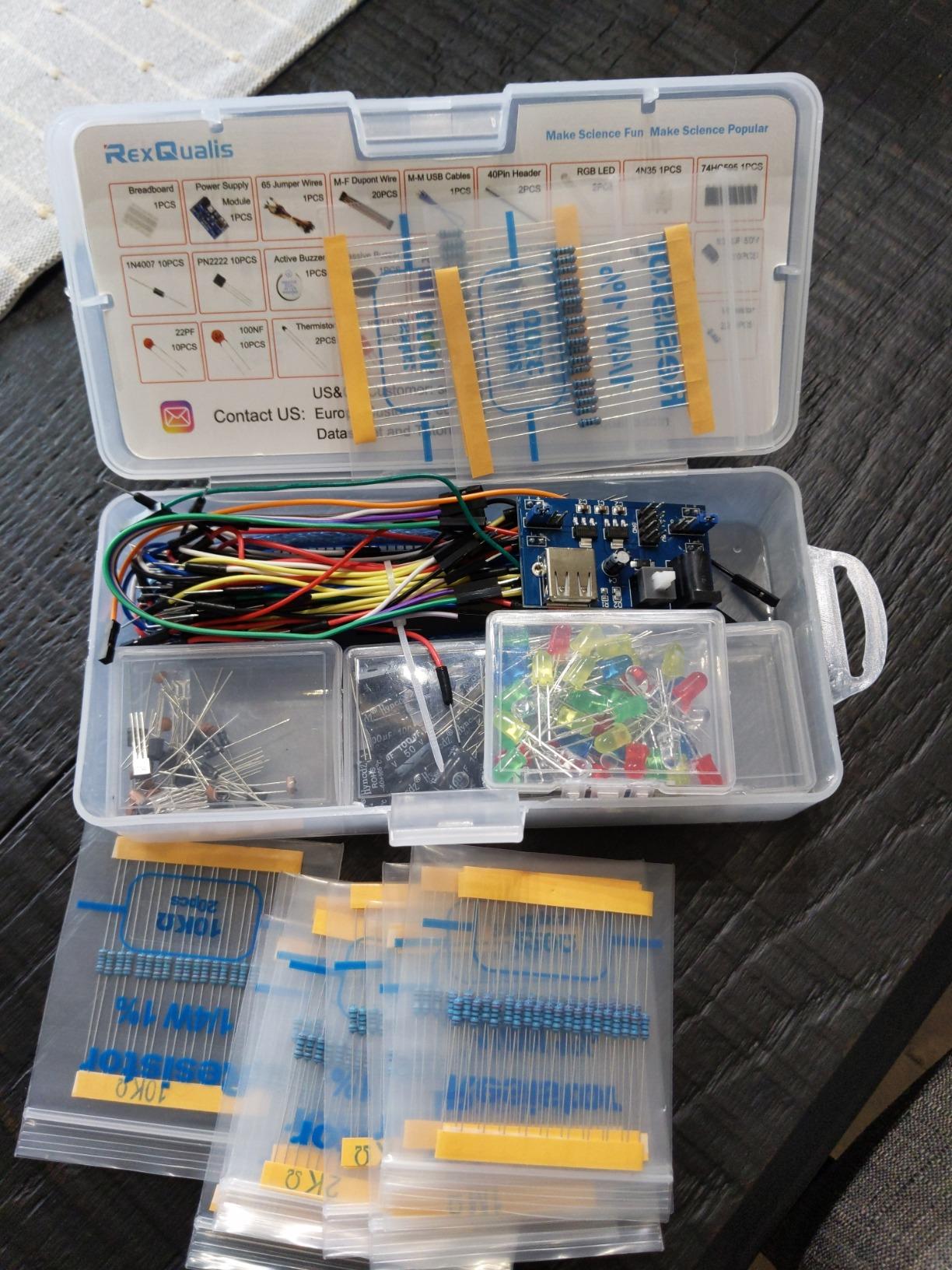 REXQualis Electronics Basic Kit w/Power Supply Module, Breadboard, Jumper Wire, LED,Resistor, comes with more than 300pcs sensors and components for fun and simple electronic projects. customer photo 2