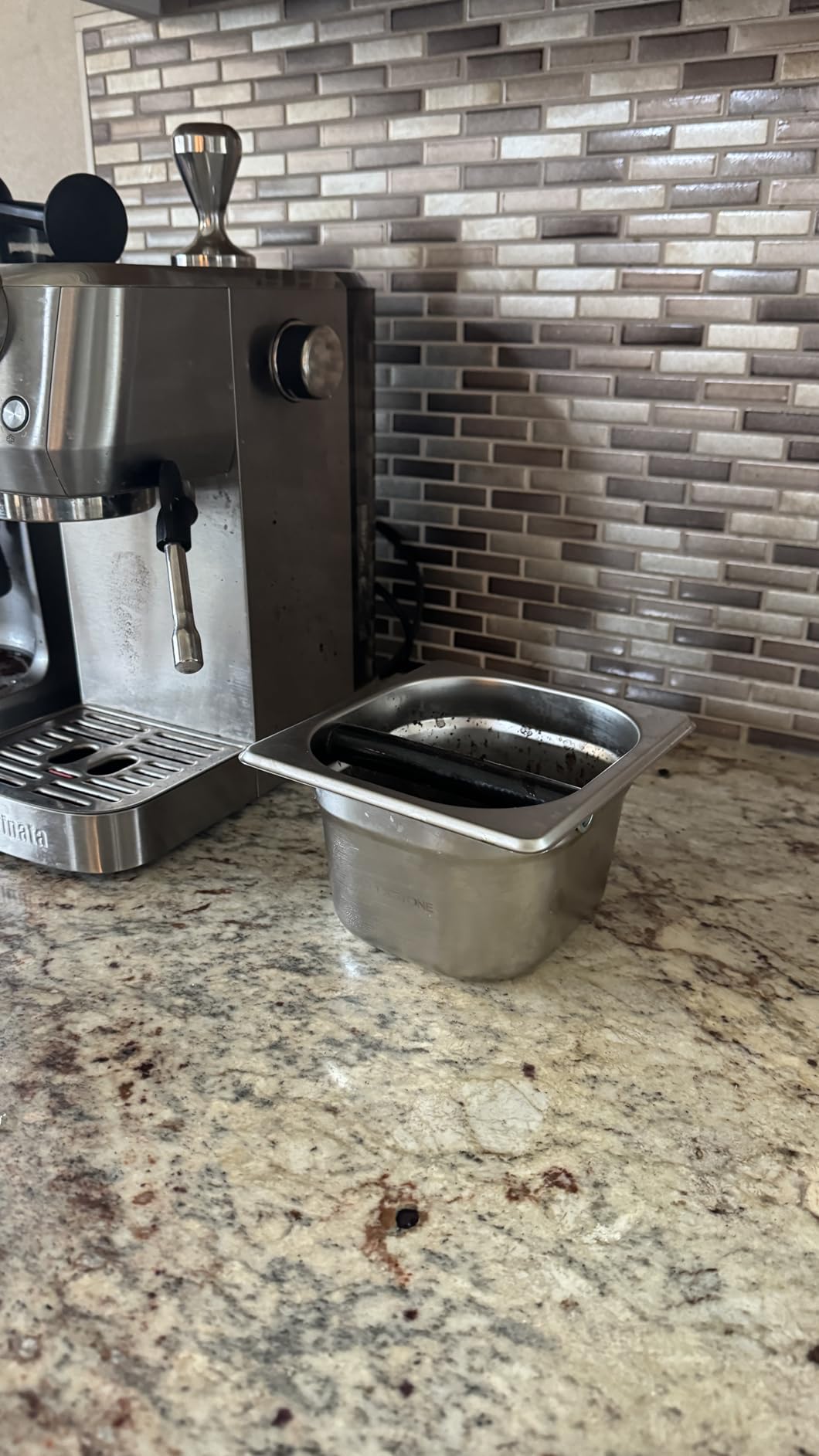 Coffee Knock Box Stainless Steel, 6.9 Inch Espresso Knock Box for Espresso Coffee Grounds, 1.5L Large Capacity Built-In Knock Box with Rubber Knock Bar for Home Barista & Coffee Bar customer photo 2