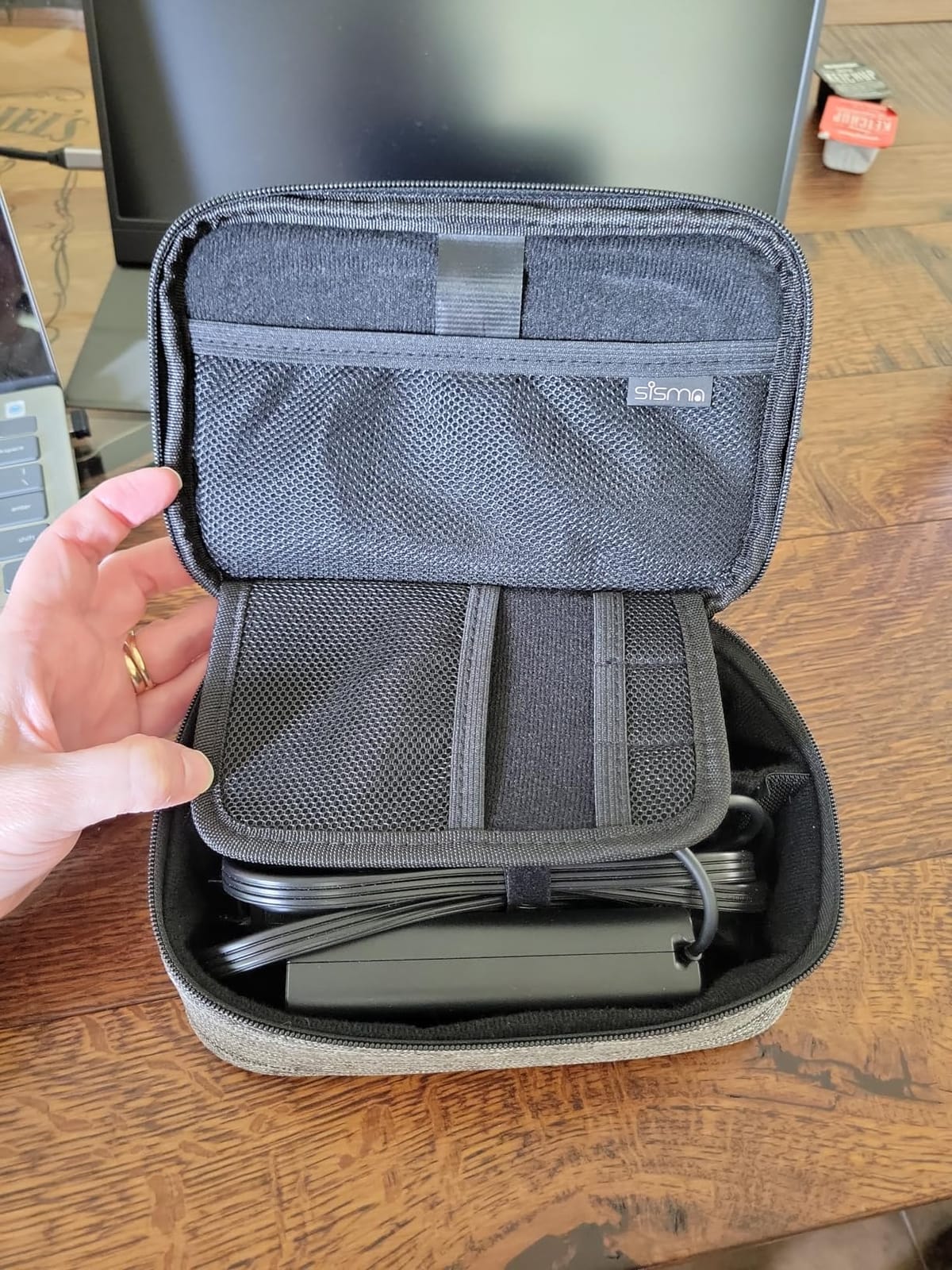 sisma Travel Electronics Organizer Small Carrying Case for Cables Phone Chargers USB Plugs Power Cords Earbuds Adapter Tech Accessories Pouch -Grey customer photo 1