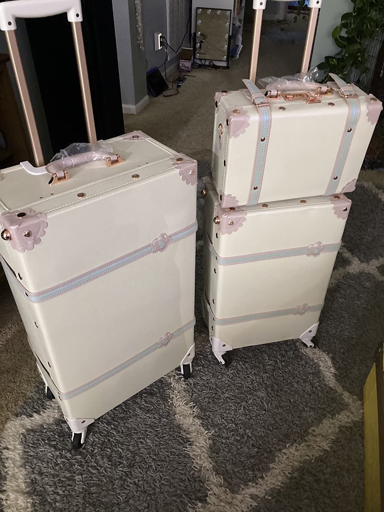 COTRUNKAGE Desinger Vintage Suitcase for Women, Floral Carry On and Checked Luggage Set with Wheels and Train Case, Pink, 3 Piece(13/20/26in),TSA-Approved customer photo 1