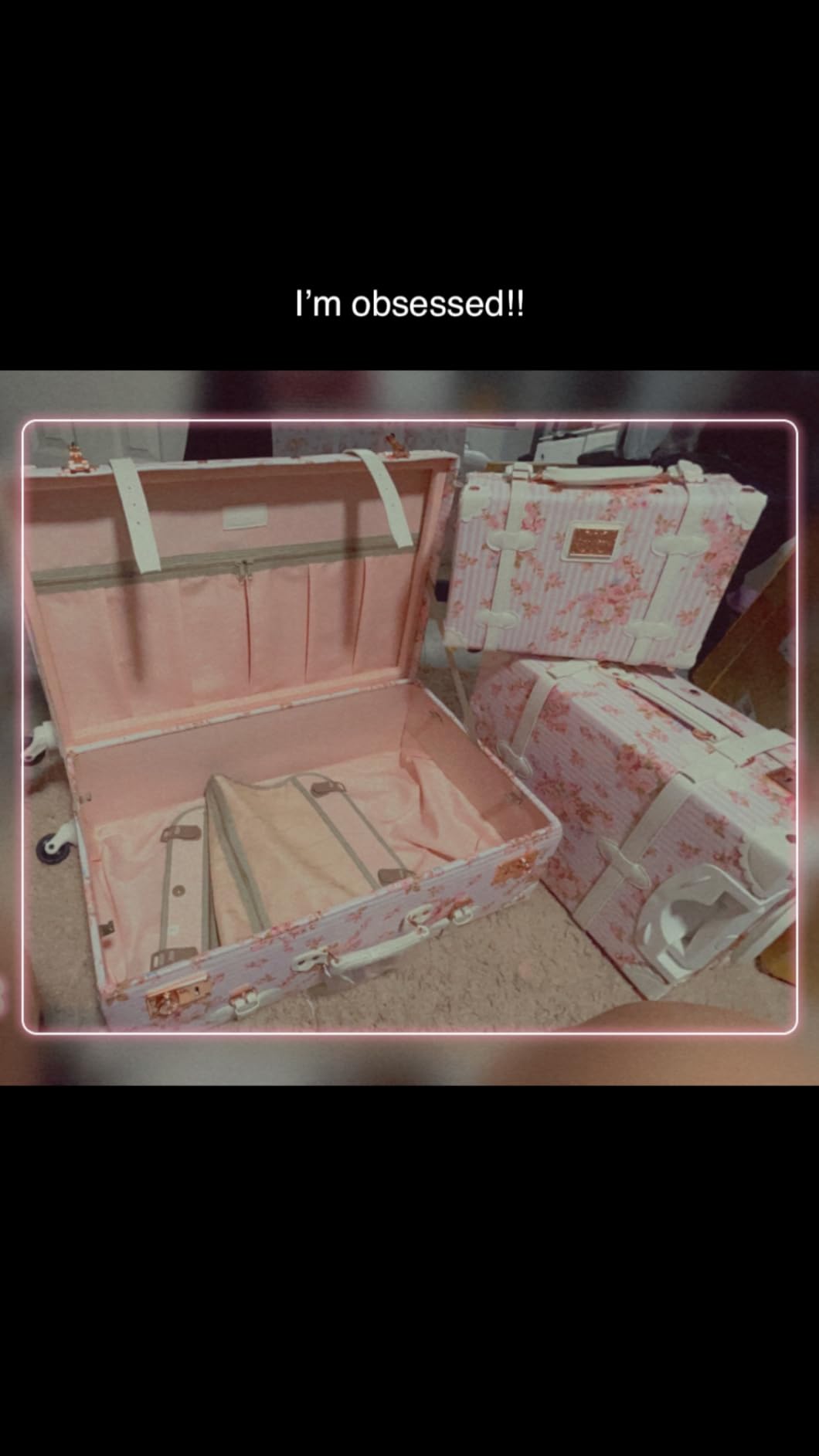 COTRUNKAGE Desinger Vintage Suitcase for Women, Floral Carry On and Checked Luggage Set with Wheels and Train Case, Pink, 3 Piece(13/20/26in),TSA-Approved customer photo 2