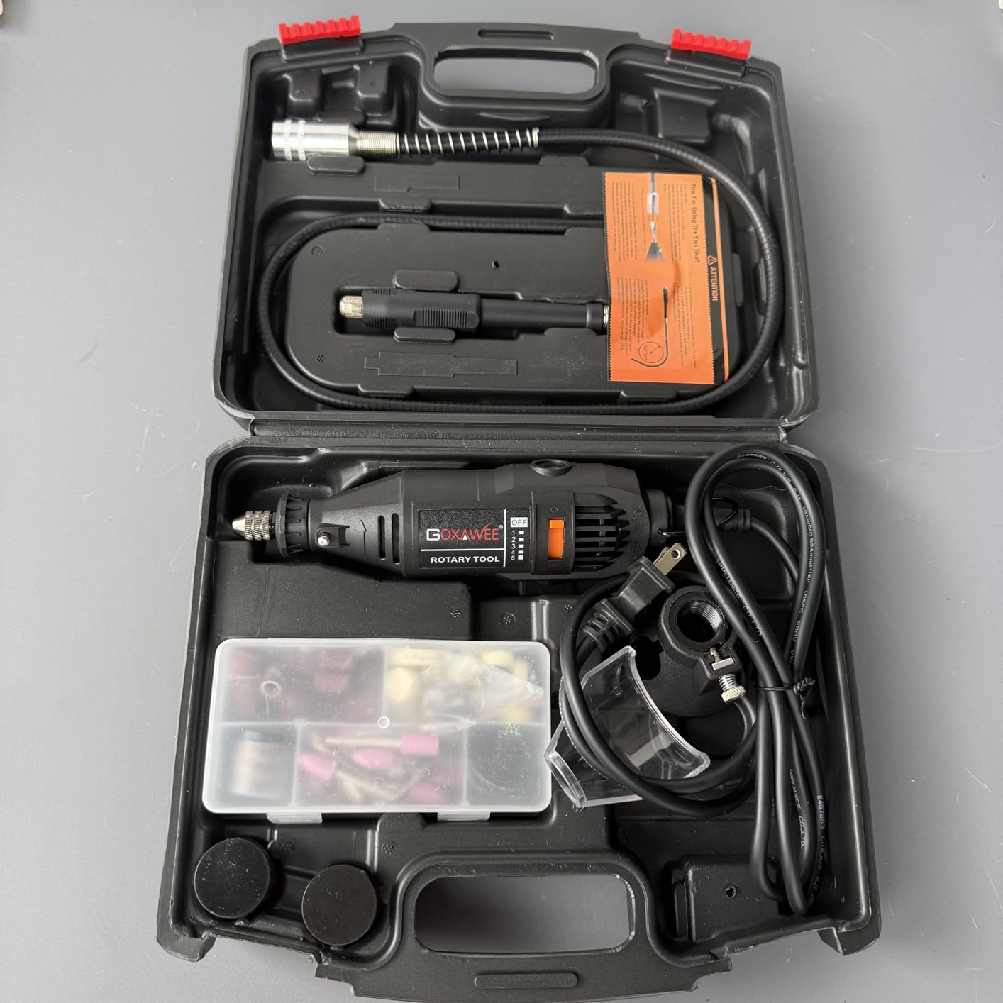 GOXAWEE Mini Power Rotary Tool Kit with Flex Shaft & Keyless Chuck -140Pcs customer photo 1
