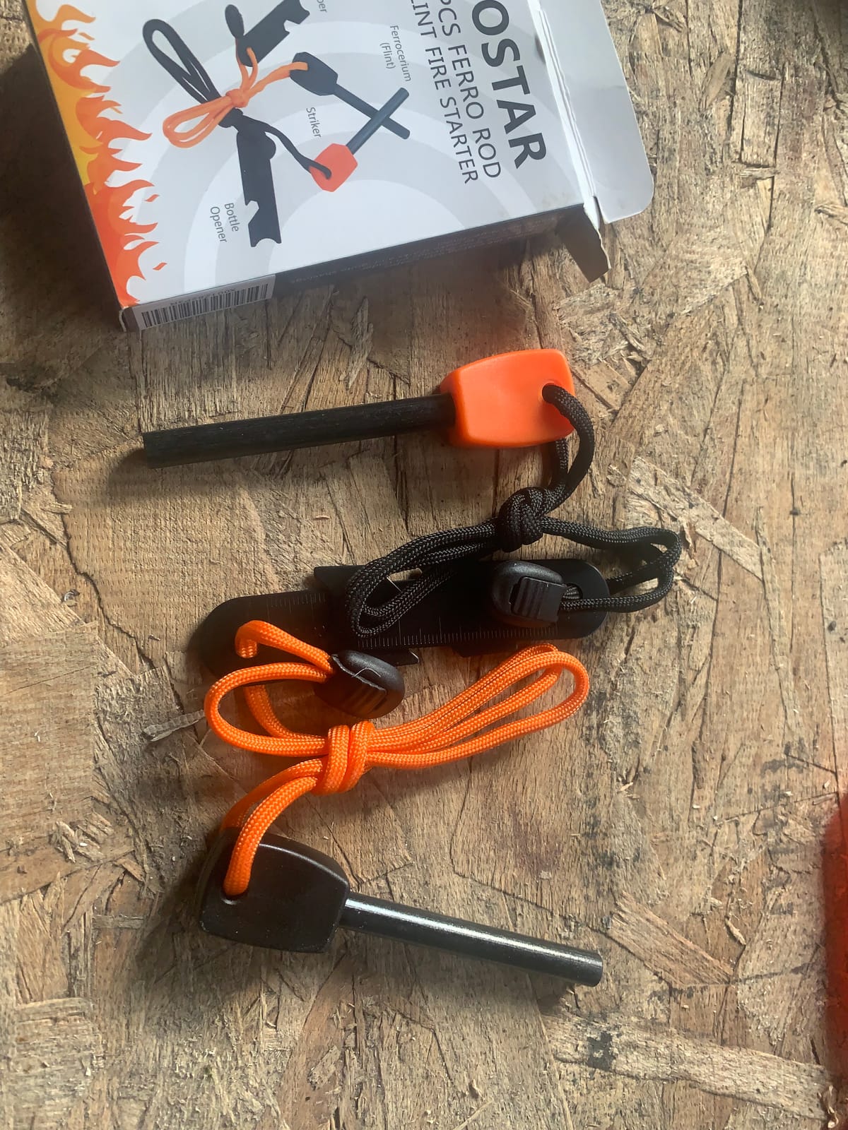 FOSTAR Ferrocerium Alloy Rod Fire Starter, 5/16 Inch Thick Waterproof Fire Steel, Bushcraft Ferro Rod with Easy Grip Handle, Multi-Tool Striker and Paracord Lanyard (2PCS, Black and Orange) customer photo 2