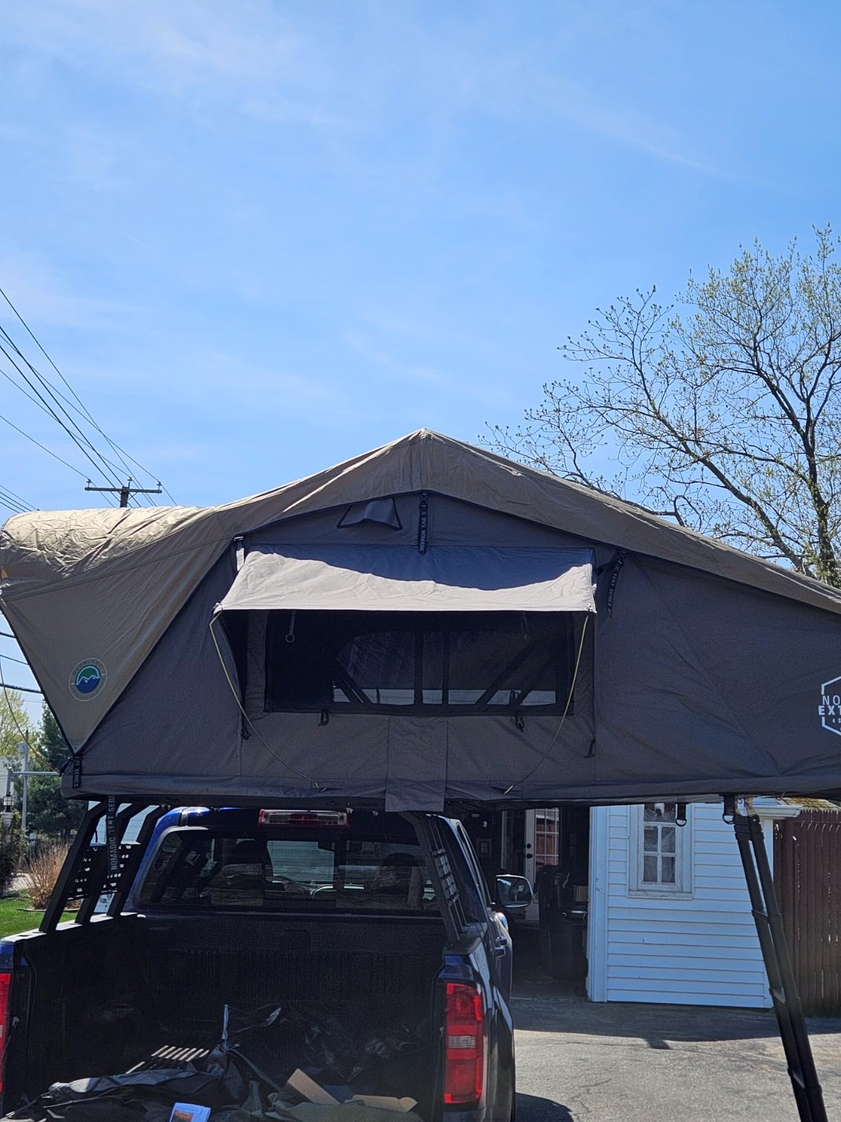 Overland Vehicle Systems HD Nomadic 3 Extended Soft Shell Roof Top Tent - Dark Gray Base with Green Rain Fly & Black 1000G PVC Travel Cover - Black Aluminum Base customer photo 1