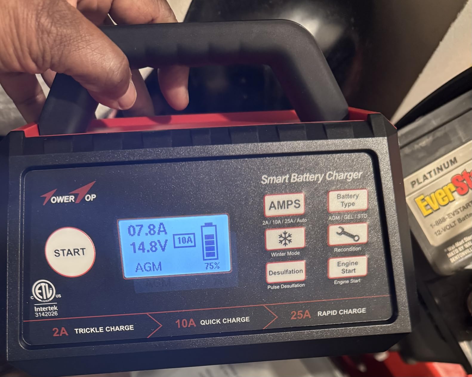 TowerTop 2/10/25 Amp 12V Smart Car Battery Charger, Fully Automatic Battery Maintainer with Engine Start, Auto Desulfator, Battery Repair, Winter Mode, for AGM, STD, Gel, Deep Cycle Batteries customer photo 1