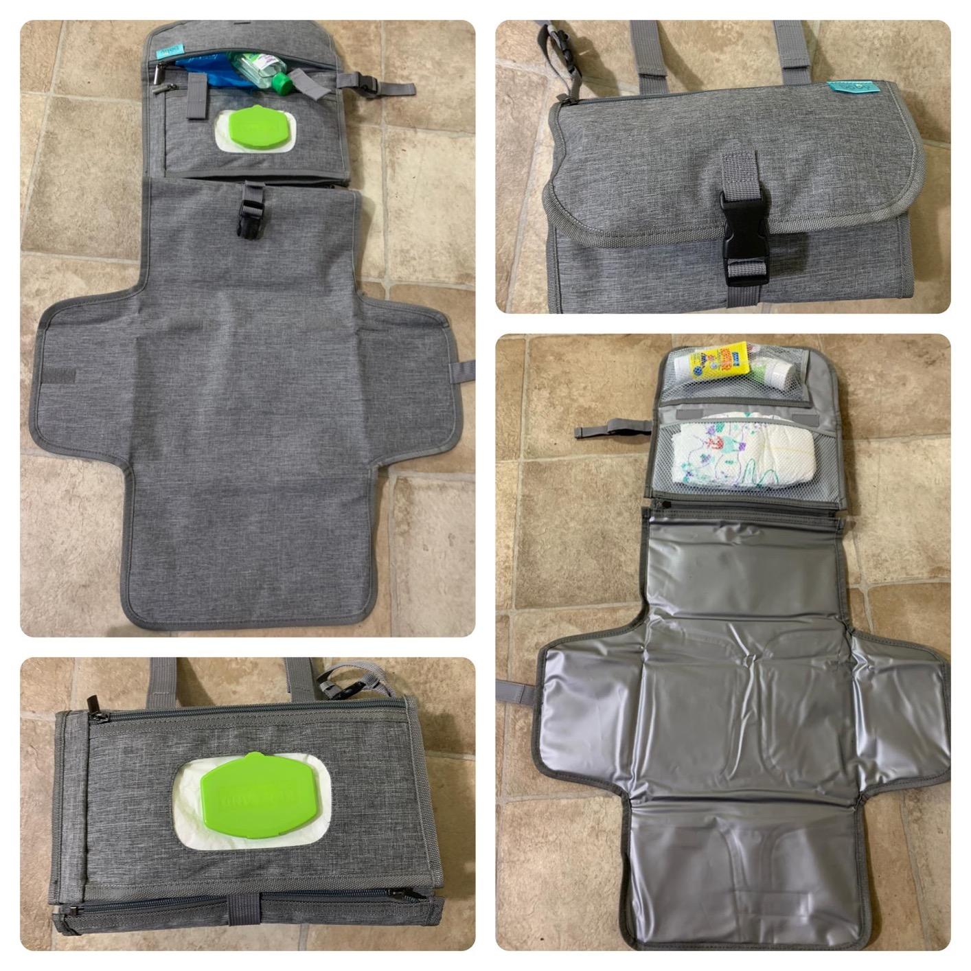 Kopi Baby Portable Diaper Changing Pad with Wipes Pocket, Classic Grey | 22-In Waterproof Pad, Smart Wipes Pocket, 2 Inner Mesh Pockets, Outer Pocket, Detachable Storage, Carry Straps customer photo 2