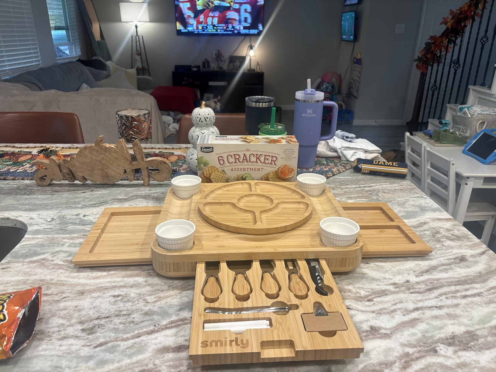 SMIRLY Charcuterie Boards Set, Large Cheese Board Set, Bamboo | House Warming Gift, Wedding Gift for Couple, Bridal Shower Gift, Cheese Board Gift Set, Detachable Drawer Design, 3-Drawer customer photo 1