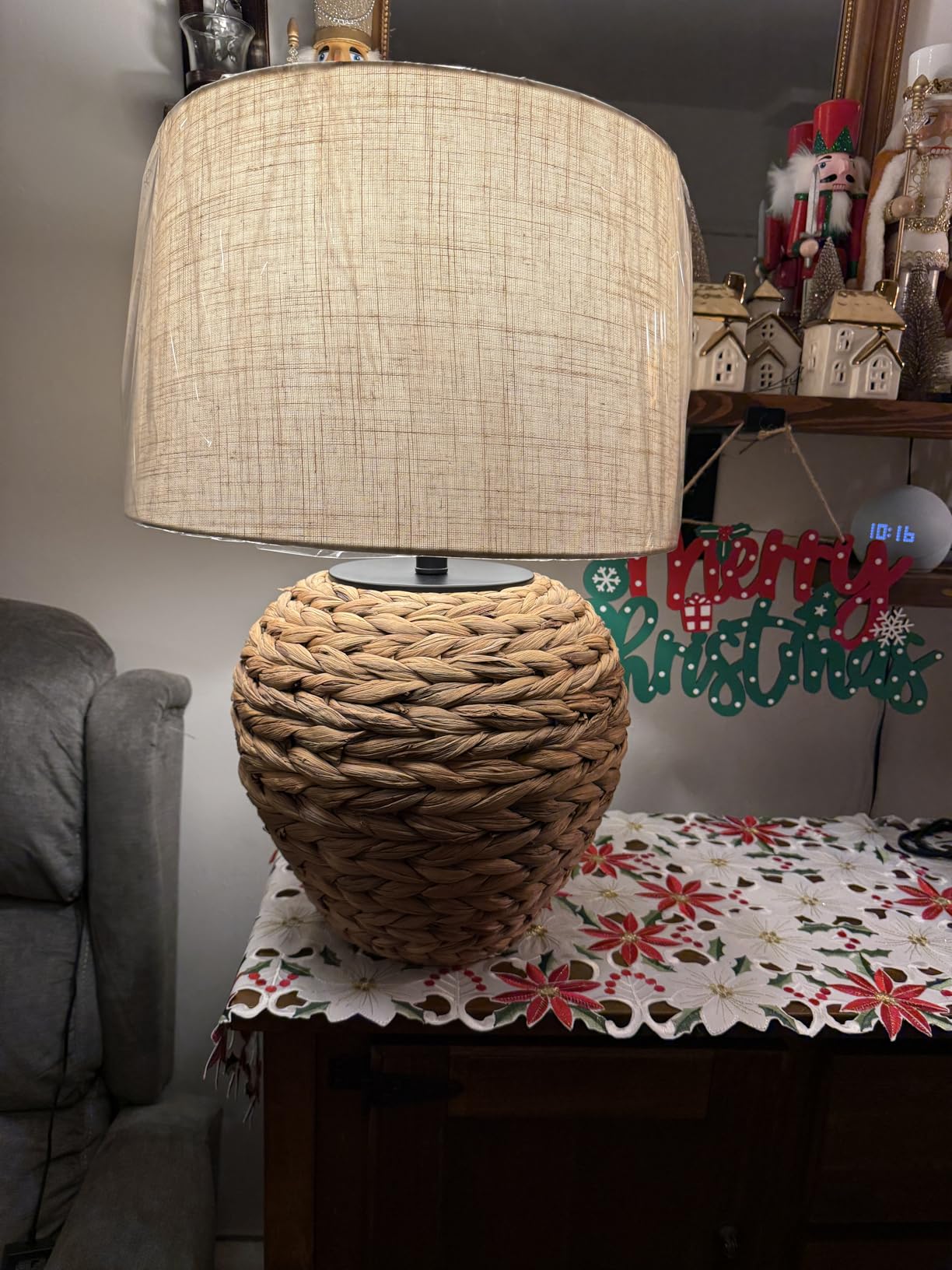 JONATHAN Y Alaro Table Lamp Woven Water Hyacinth Basket 24.5