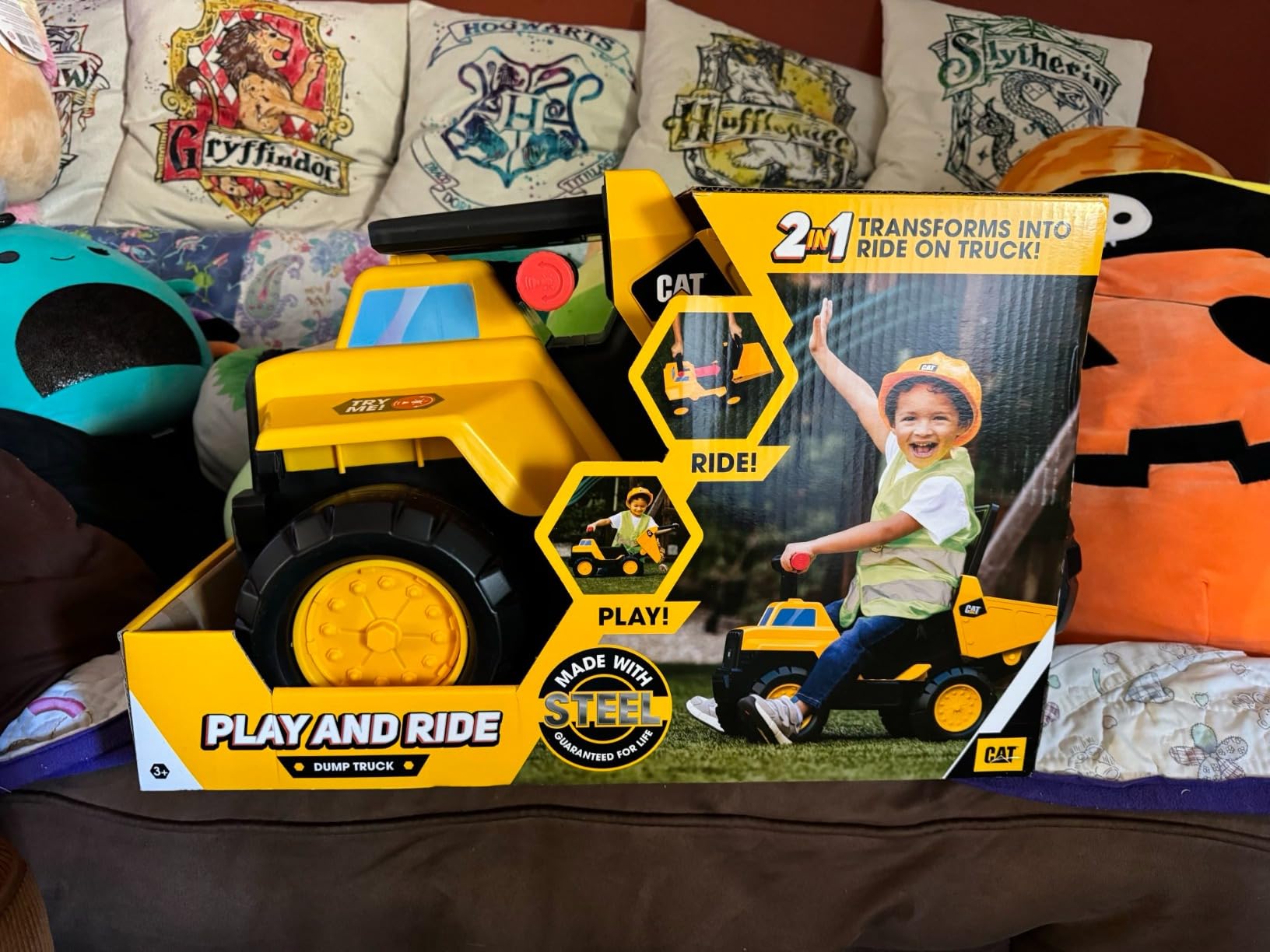 Cat Construction Toys, Play and Ride Steel Dump Truck, 2-in-1 Foot-to-Floor Rideable Toy Vehicle with Lights & Sounds, for Kids and Toddlers Ages 18 months customer photo 2