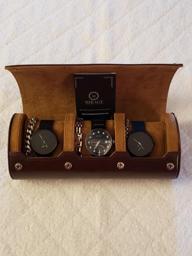 Watch Travel Case for Men Watch Roll for Travel Organizer and Display Watch Case Leather Espresso Brown Leather customer photo 2