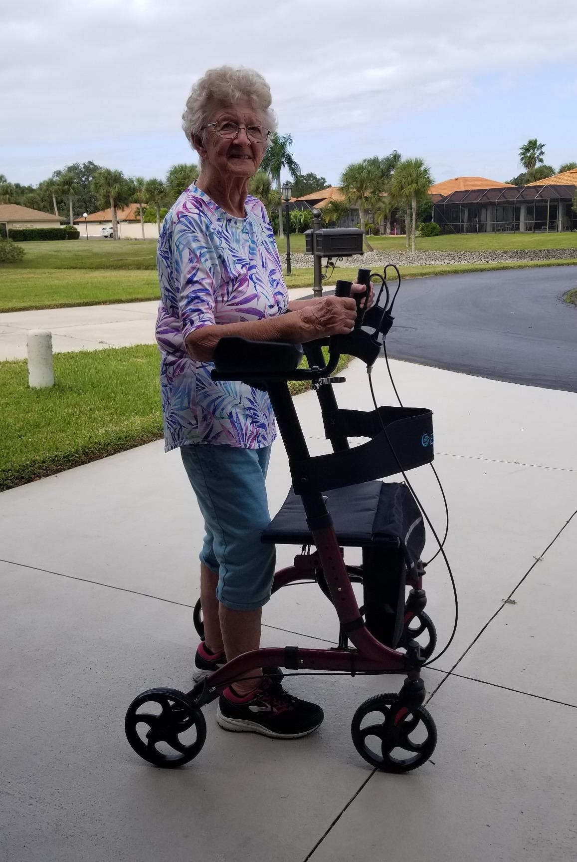 ELENKER Upright Walker, Stand Up Folding Rollator Walker Back Erect Rolling Mobility Walking Aid with Seat, Padded Armrests for Seniors and Adults, White customer photo 2