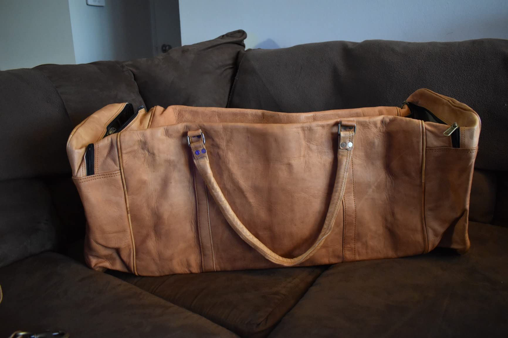 32 Inch Large Leather Duffle Bag for Men, Travel Holdall Gym Bag customer photo 2