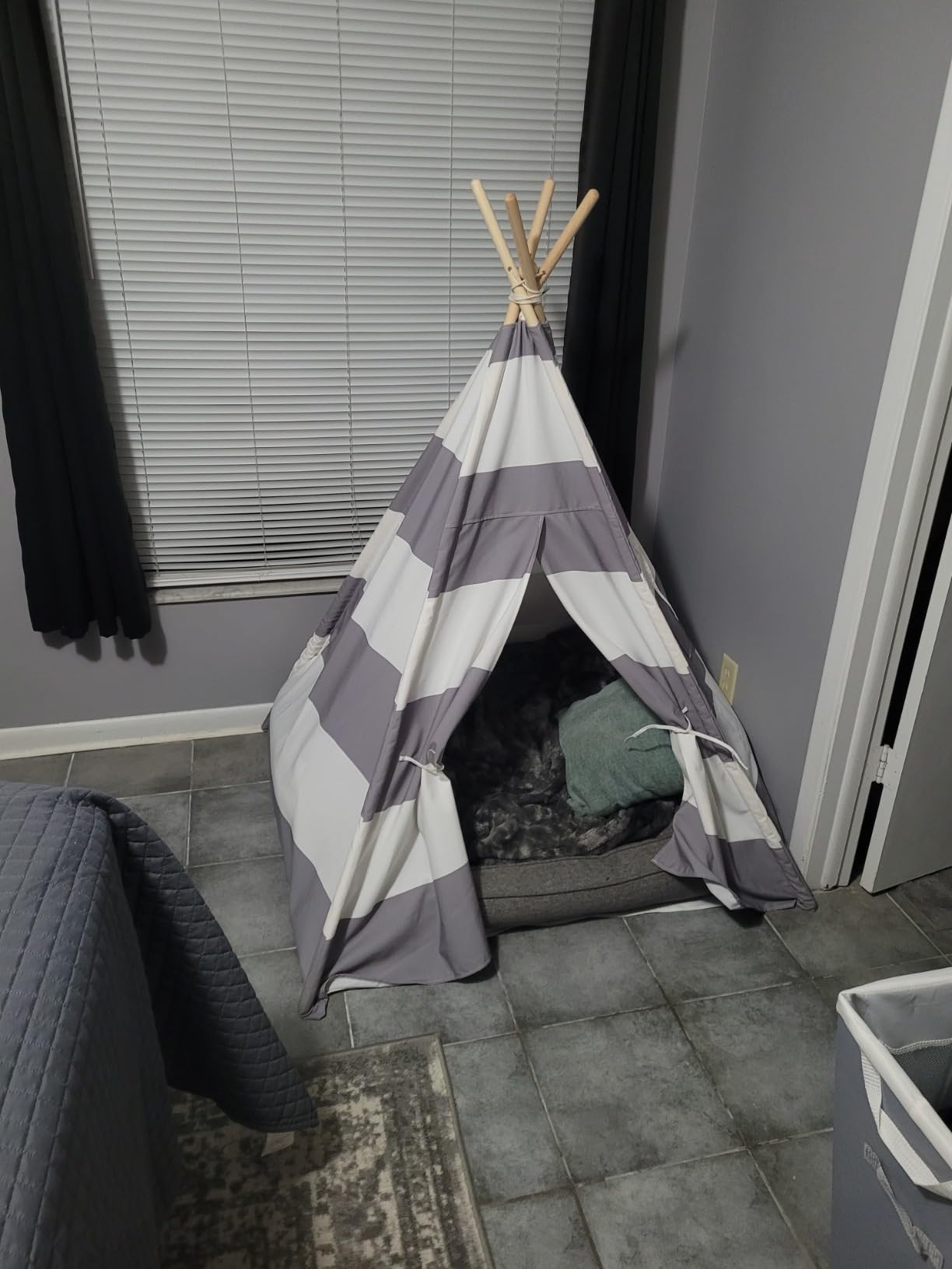 Teepee Tent for Kids - Play Tent with Mat, Indoor Outdoor Playhouse, Indian Canvas Tipi Wigwam, Children's Navy Chevron Teepee customer photo 1