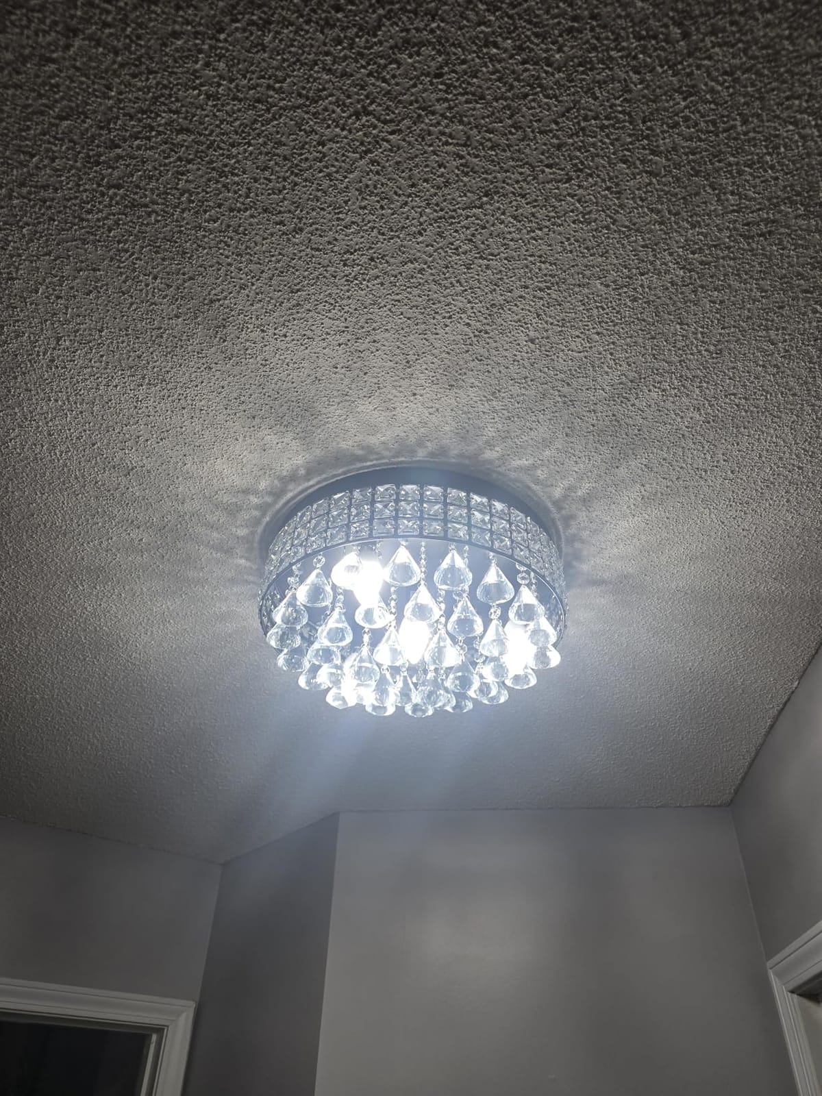 Maxax 4 Lights Crystal Chandelier, Modern Drum Ceiling Light Fixture Lamp, Raindrop Flush Mount Round Metal Shade, for Dining Room, Living Room, Bathroom, Bedroom, Chrome customer photo 1
