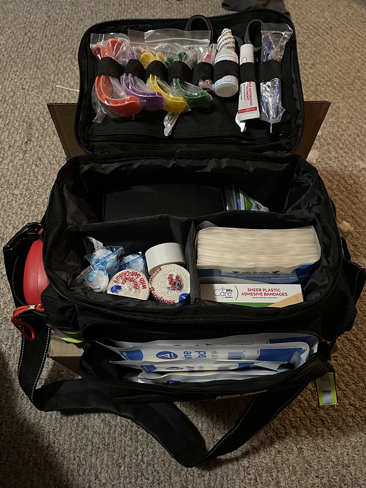 Scherber First Responder Fully-Stocked Professional Essentials EMT/EMS Trauma Kit | HSA/FSA Approved | Reflective Bag w/8 Zippered Pockets & Compartments & 200+ First Aid Supplies - Black customer photo 1