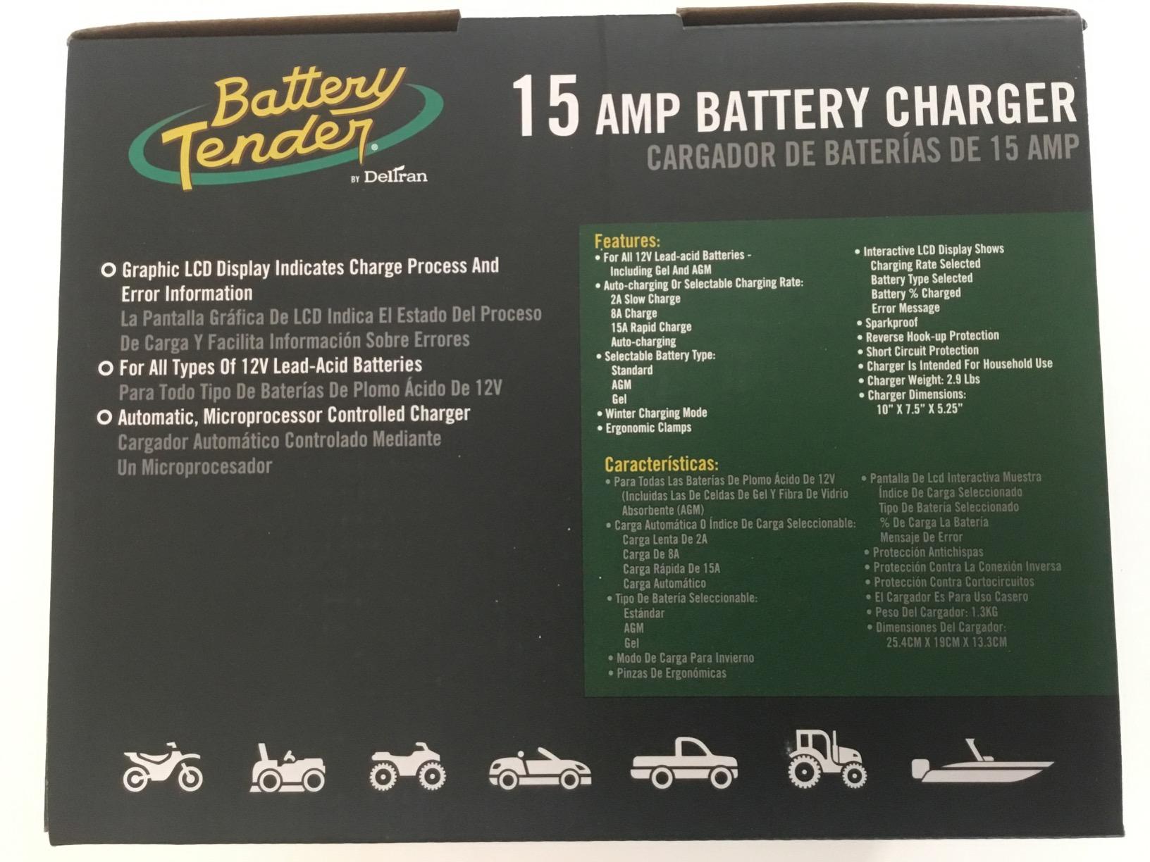 Battery Tender 15 AMP Battery Charger and Maintainer - 12V Switchable 15 AMP / 8 AMP / 2 AMP - Selectable Chemistry Standard AGM Gel - LCD Display - 022-0234-DL-WH customer photo 1