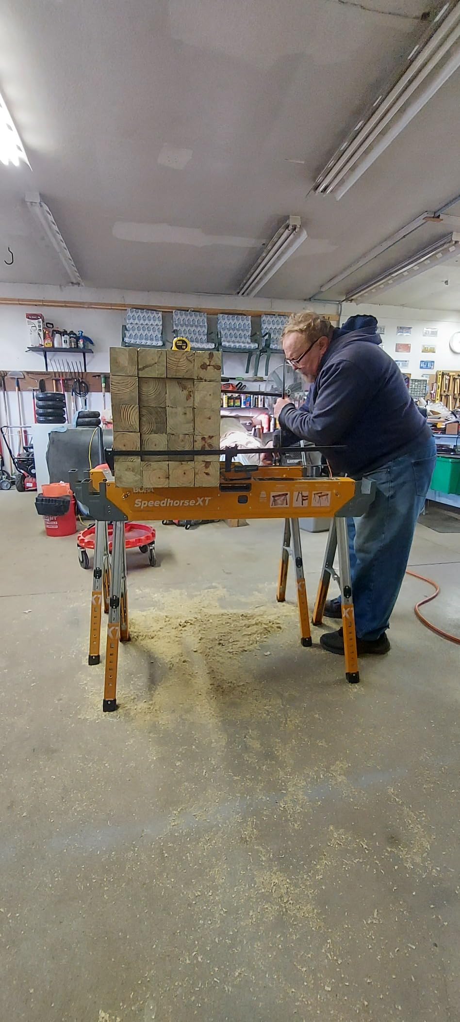 BORA Speedhorse XT Saw Horses 2 Pack Adjustable Folding Heavy Duty Sawhorse | Instant Setup, 3600-lb capacity, 2x4 Bracket, Adjustable height, Metal folding sawhorses, Portable workbench, compact storage customer photo 1