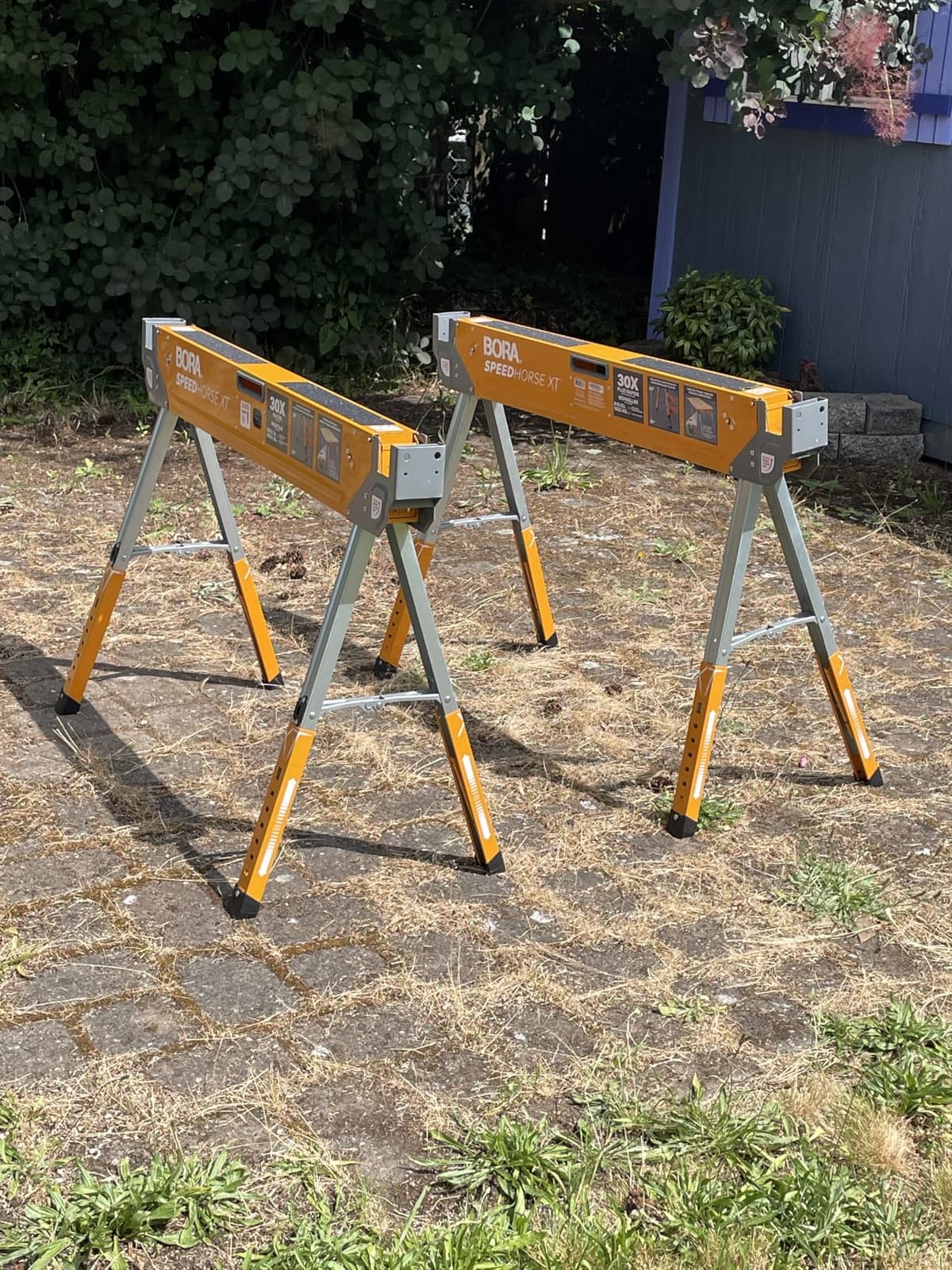 BORA Speedhorse XT Saw Horses 2 Pack Adjustable Folding Heavy Duty Sawhorse | Instant Setup, 3600-lb capacity, 2x4 Bracket, Adjustable height, Metal folding sawhorses, Portable workbench, compact storage customer photo 2