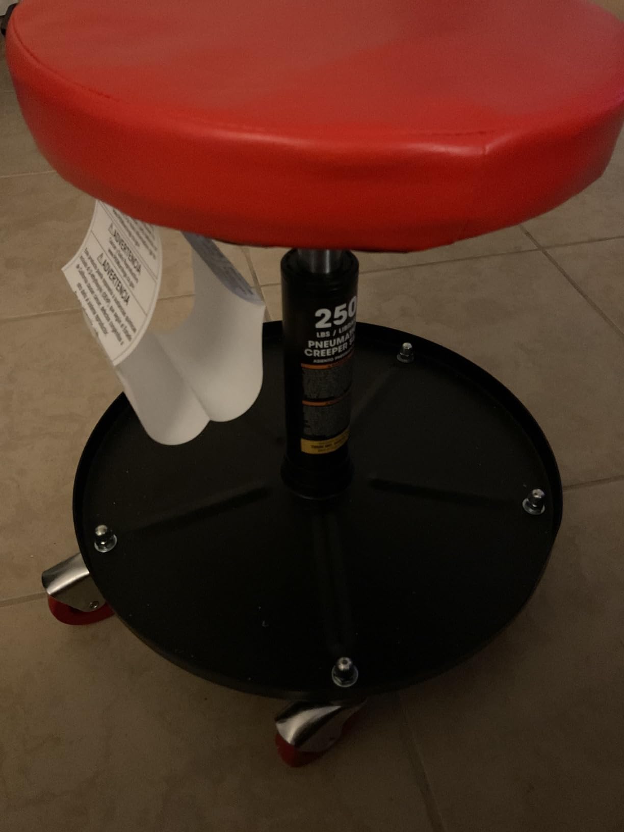 Torin ATRHL6201B Heavy Duty Rolling Pneumatic Creeper Garage/Shop Seat: Padded Adjustable Mechanic Stool with Tool Tray Storage, Red 250 LBS customer photo 1