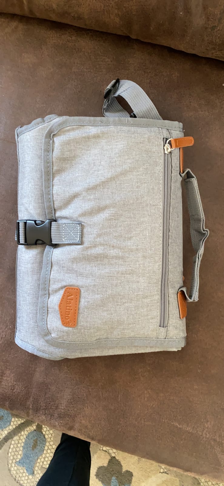 Alatino Portable Diaper Changing Pad, Wipe Clean, Large 25x22, Grey | Cushioned With Built-In Pillow, Waterproof, Lightweight & Compact For Travel, Car & On-The-Go Changes customer photo 1