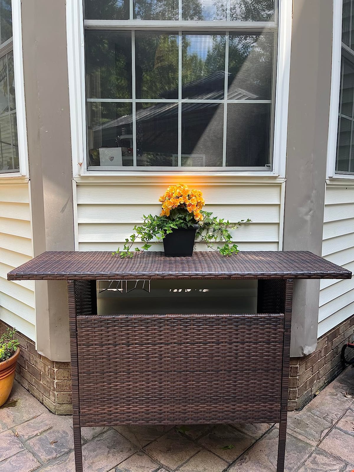 Best Choice Products Outdoor Patio Wicker Bar Counter Table Backyard Furniture w/ 2 Steel Shelves and 2 Sets of Rails - Gray customer photo 1