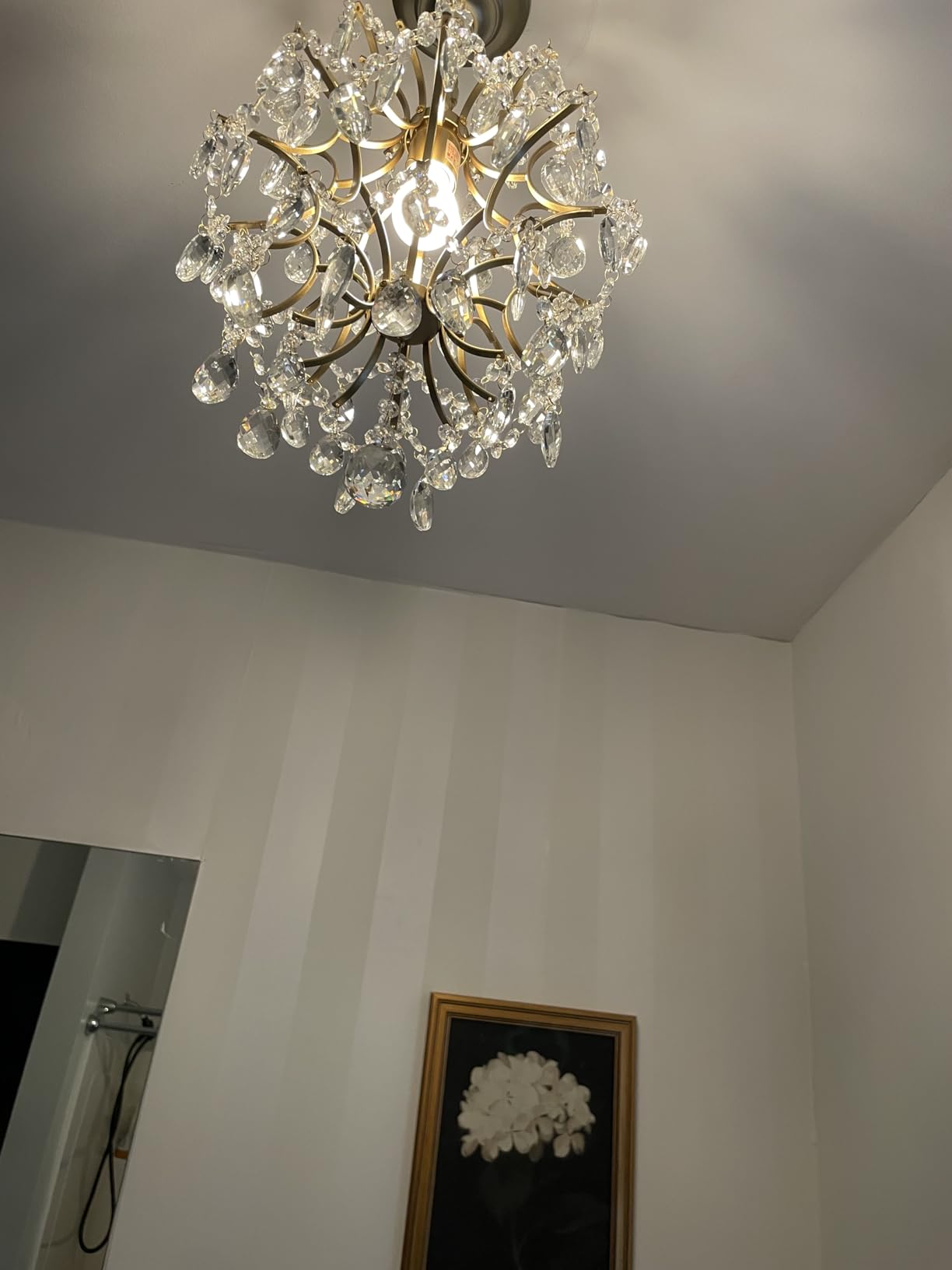 Bestier Modern Gold Pendant Chandelier Crystal Raindrop Lighting Ceiling Light Fixture Lamp for Dining Room Bathroom Bedroom Livingroom entryway 3 E12 Bulbs Required D16 in x H18 in customer photo 2