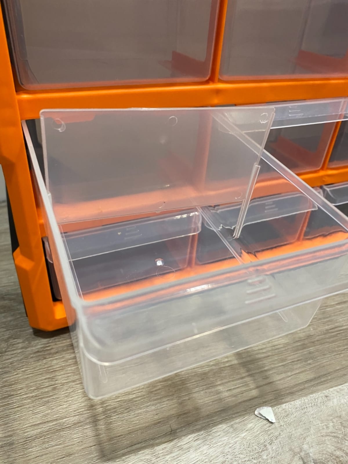 Amazon Basics Wall Mount Hardware and Craft Storage Cabinet Organizer with 39 Drawers, Plastic Garage Organization System with Dividers for Small Parts, Black, Orange, 15