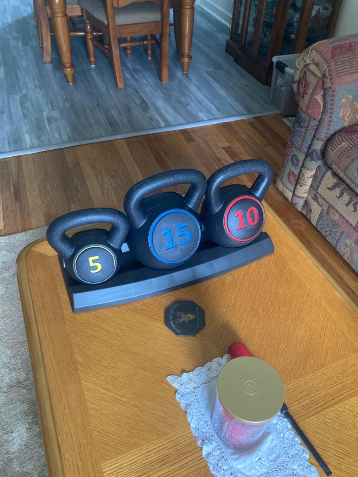 F2C 3-Piece Kettlebell Set with Storage Rack 5lb, 10lb, 15lb Weights HDPE Coated Concrete Kettlebells Core Training for Home Gym Exercise Fitness customer photo 1