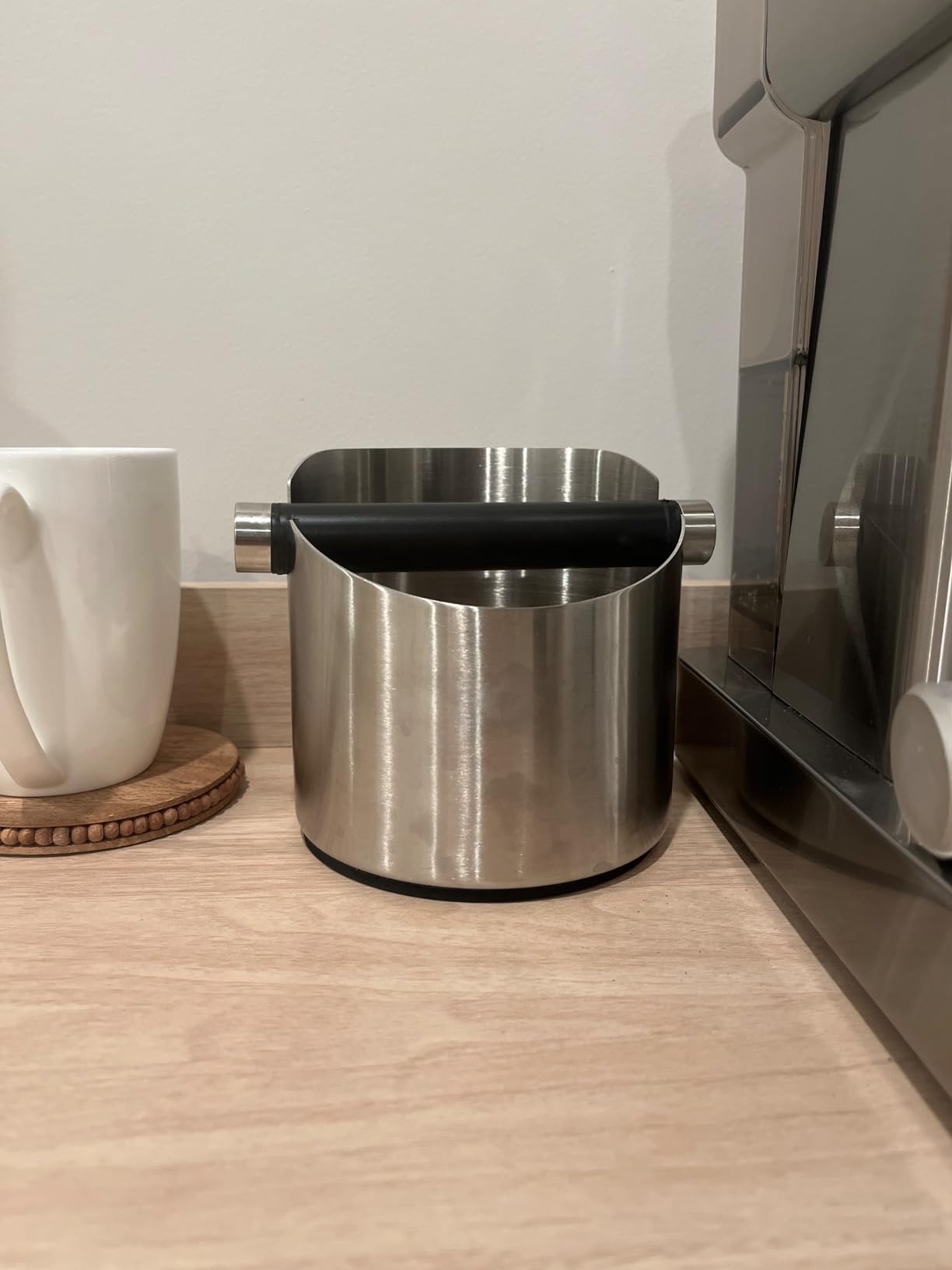 DIBTSA Espresso Knock Box, Stainless Steel Coffee Grounds Knock Box, With Removable Knock Bar and Non-Slip Rubber Base (Silver) customer photo 2