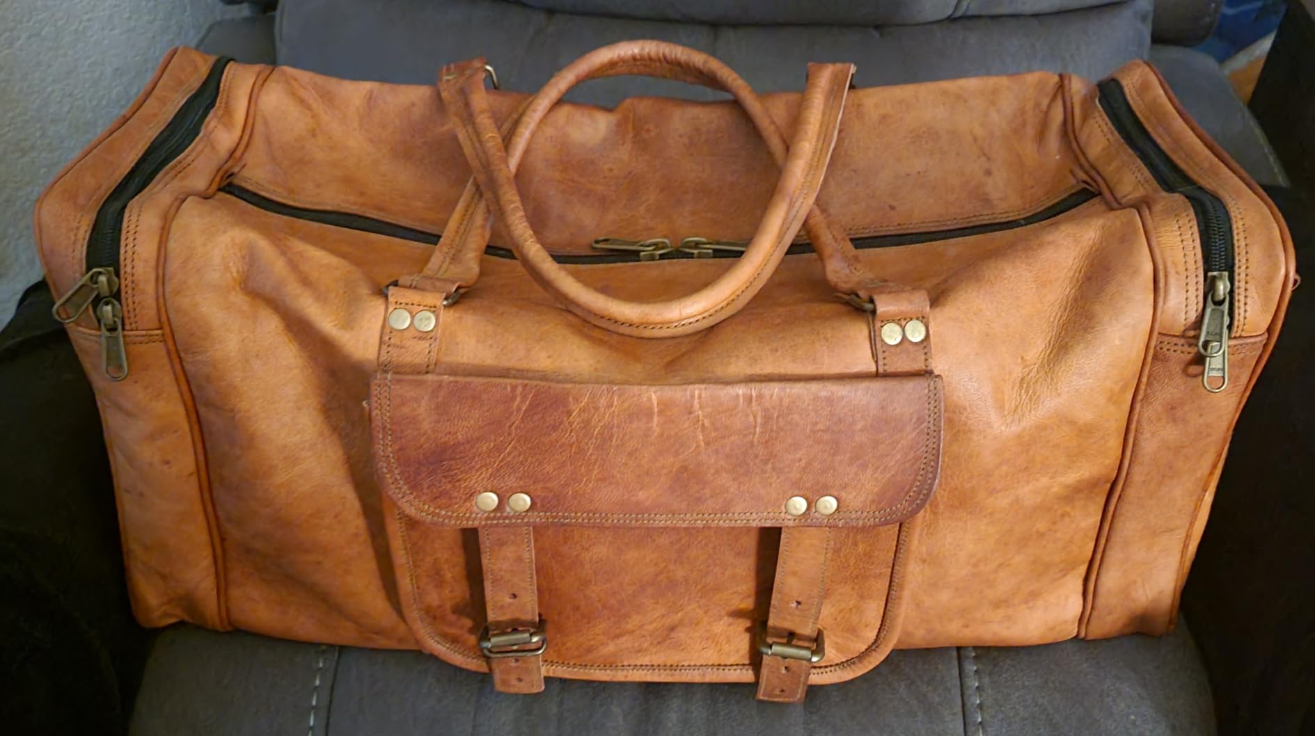 Leather 24 Inch Luggage Handmade Duffel Bag Carryall Weekender Travel Overnight Gym Sports Carry On Duffel Bag For Men And Women customer photo 1