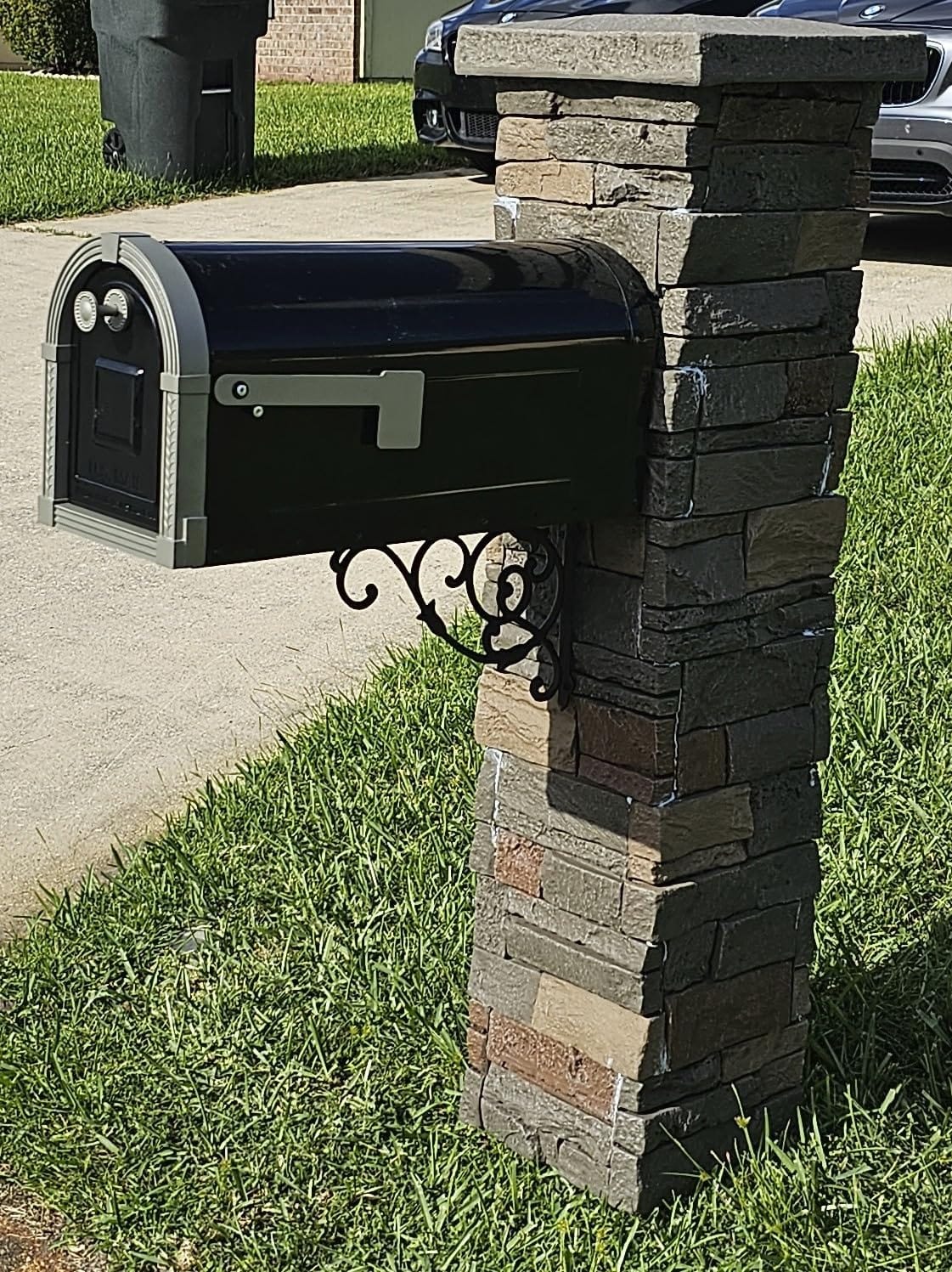 Brunswick Large, Steel, Post Mount Mailbox, Black with Brushed Nickel | Galvanized steel build for outside with rust-resistant powder-coat finish and a magnetic door closure. USPS approved. customer photo 1