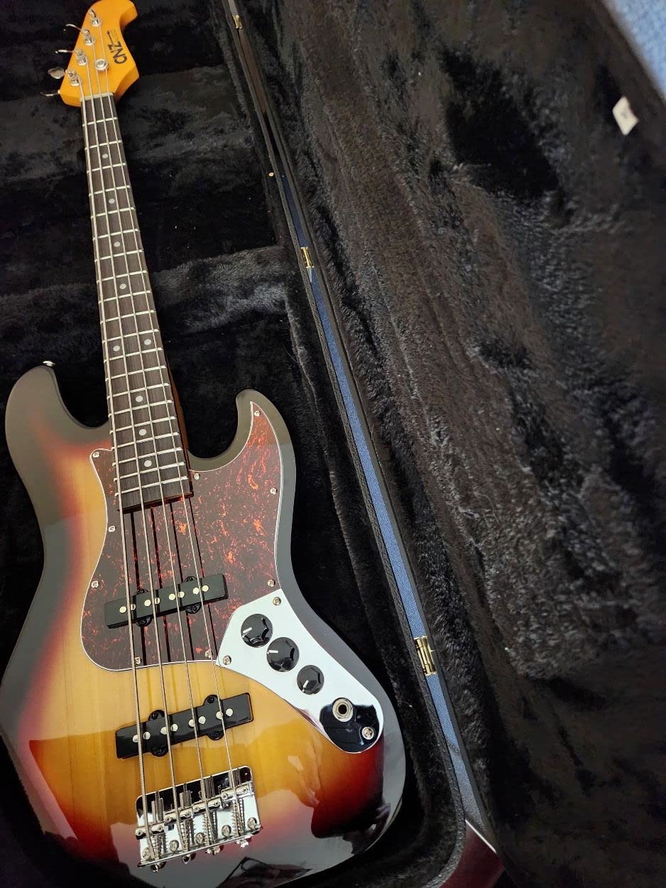 JB Mini Electric Bass Guitar - Fiesta Red Body, Maple Neck, Rosewood Fingerboard & 3-Ply Ivory Pickguard, 28.6