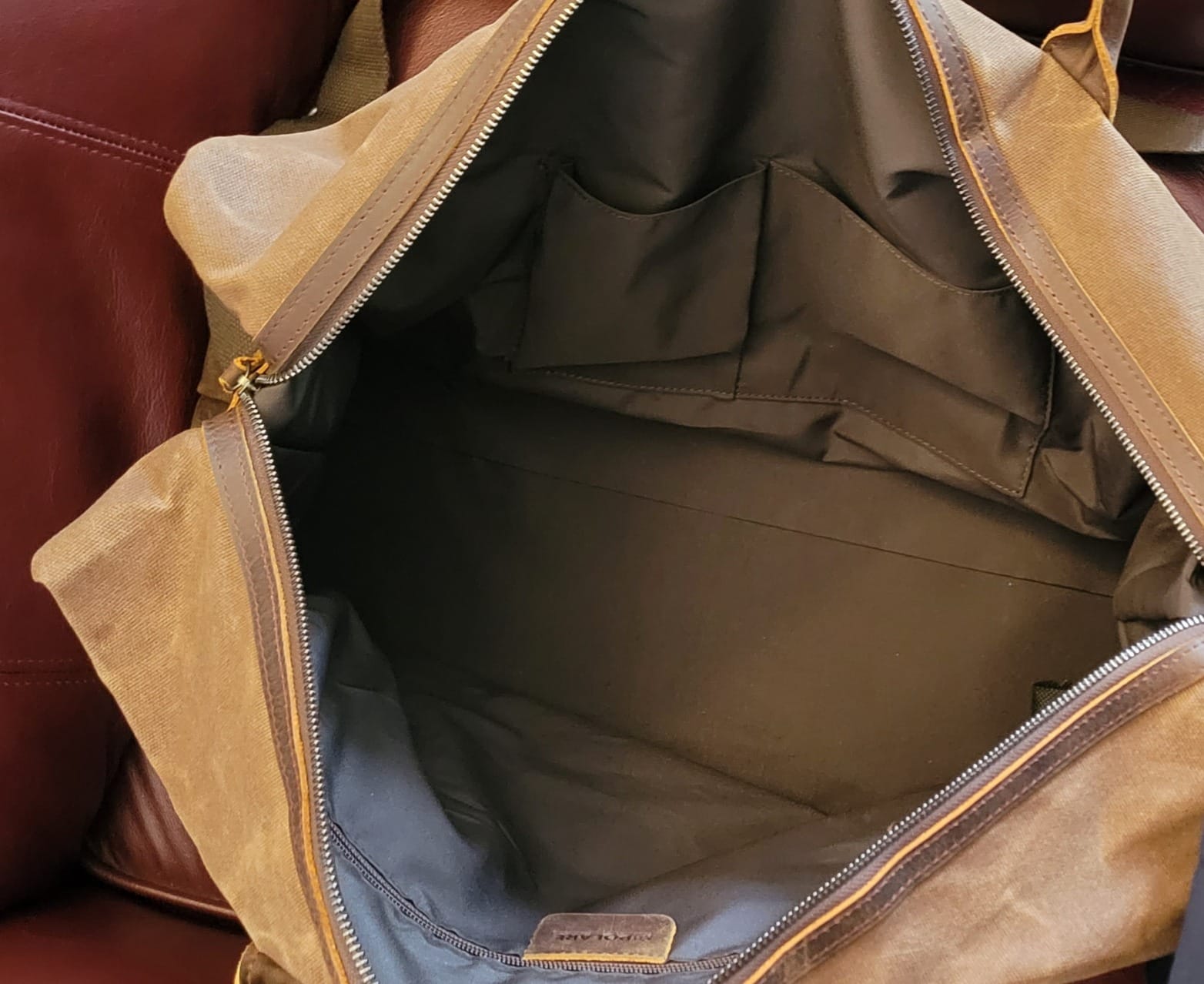 Polare 23” Waterproof Travel Duffel Bag Waxed Canvas Cowhide Leather Trim Luggage for Gym 55L Weekender Overnight Carry on Bag (Brown-23