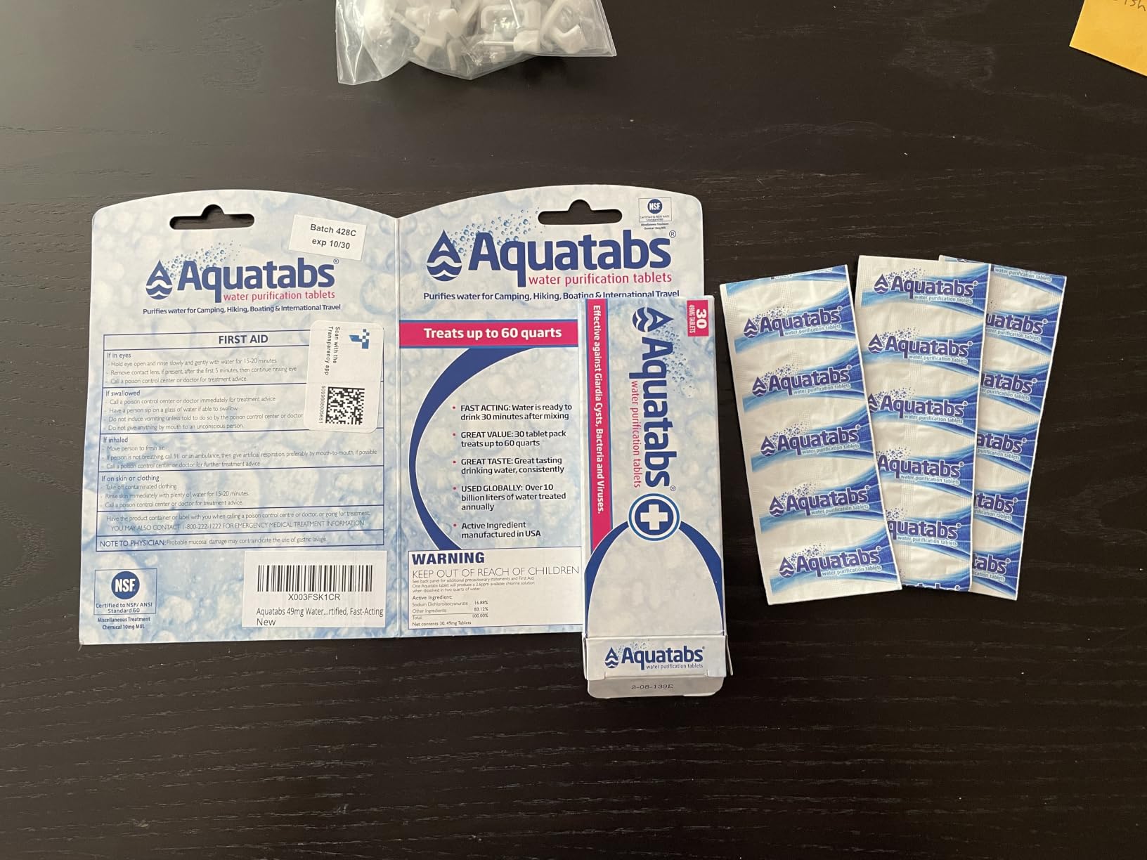 Aquatabs 49mg Water Purification Tablets, 100 Pack, Hiking & Camping | Water Filtration System for Backpacking, Emergencies, Survival, Home Use. Easy-to-use treatment and disinfection customer photo 1