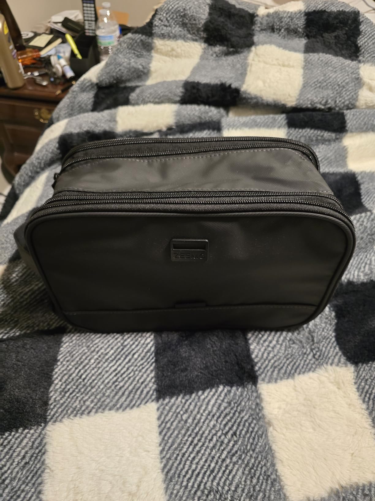 ZEEMO Travel Toiletry Bag for Men, Full Open Dopp Kit with Dual Compartment | Double-sided storage and water-resistant fabric for Shower and Hygiene Accessories, Bathroom Essentials, Cosmetics, Black, Medium customer photo 1